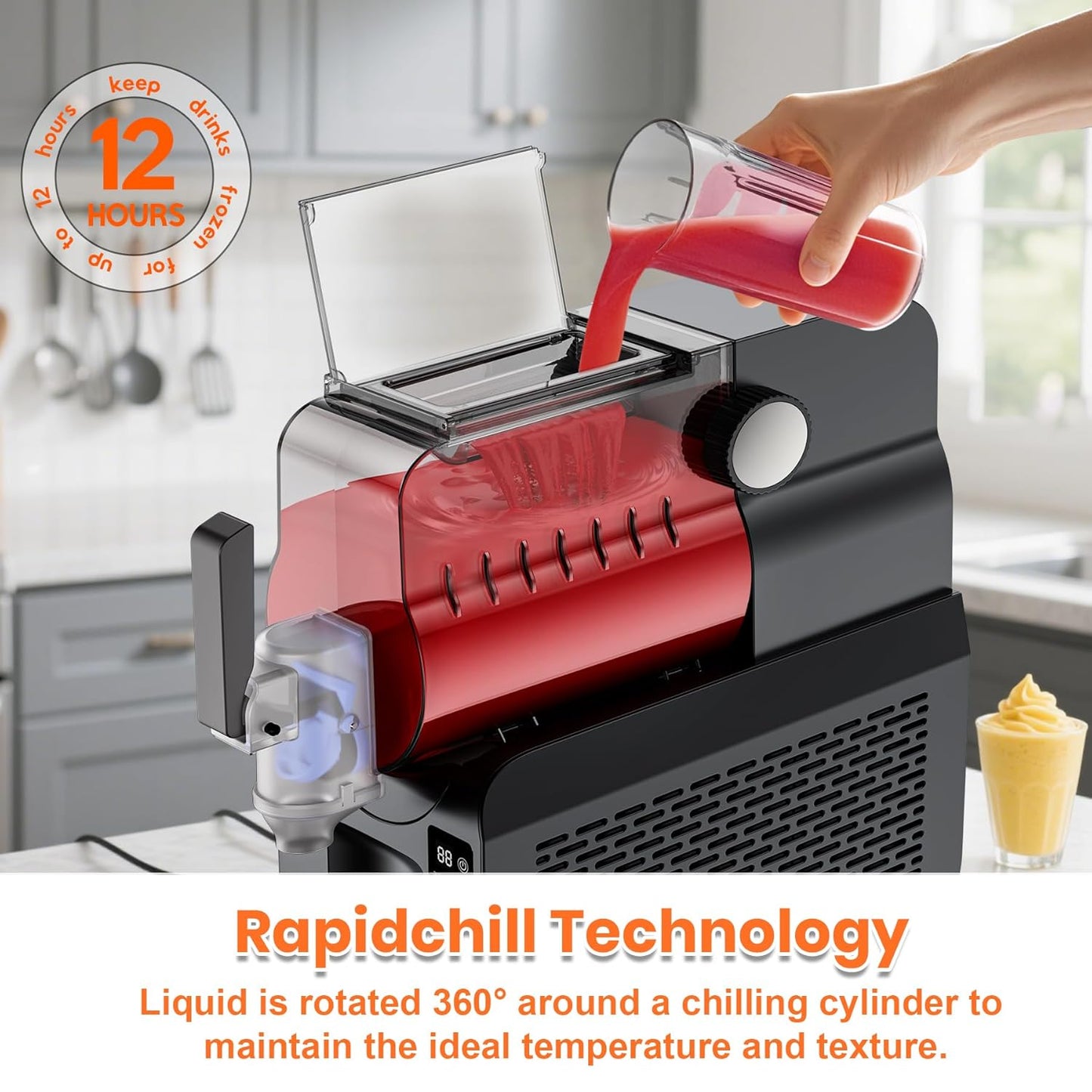 88 oz Slushie Maker Machine All-in-One Frozen Drink Machine for Home No Ice Needed 5 Smart Presets | Low Noise | Self-Cleaning | Ideal for Smoothies, Frappés, Milkshakes, Margaritas, Cocktails