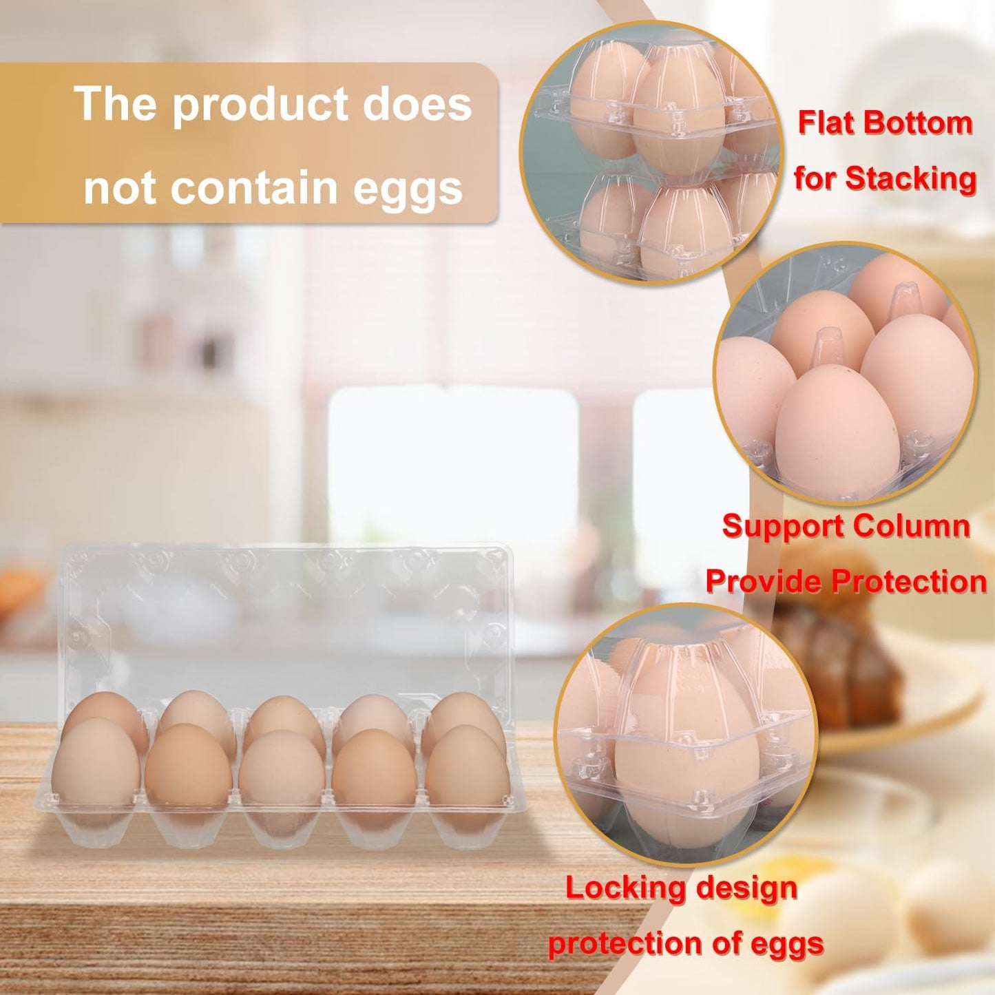 80 Pack Bulk Egg Cartons, Clear Plastic Chicken Egg Holders, Egg Tray Carton Holder for Home & Kitchen, Farm & Market Use, An Eco-Friendly Egg Storage Solution, 10 Grids(Medium Size)