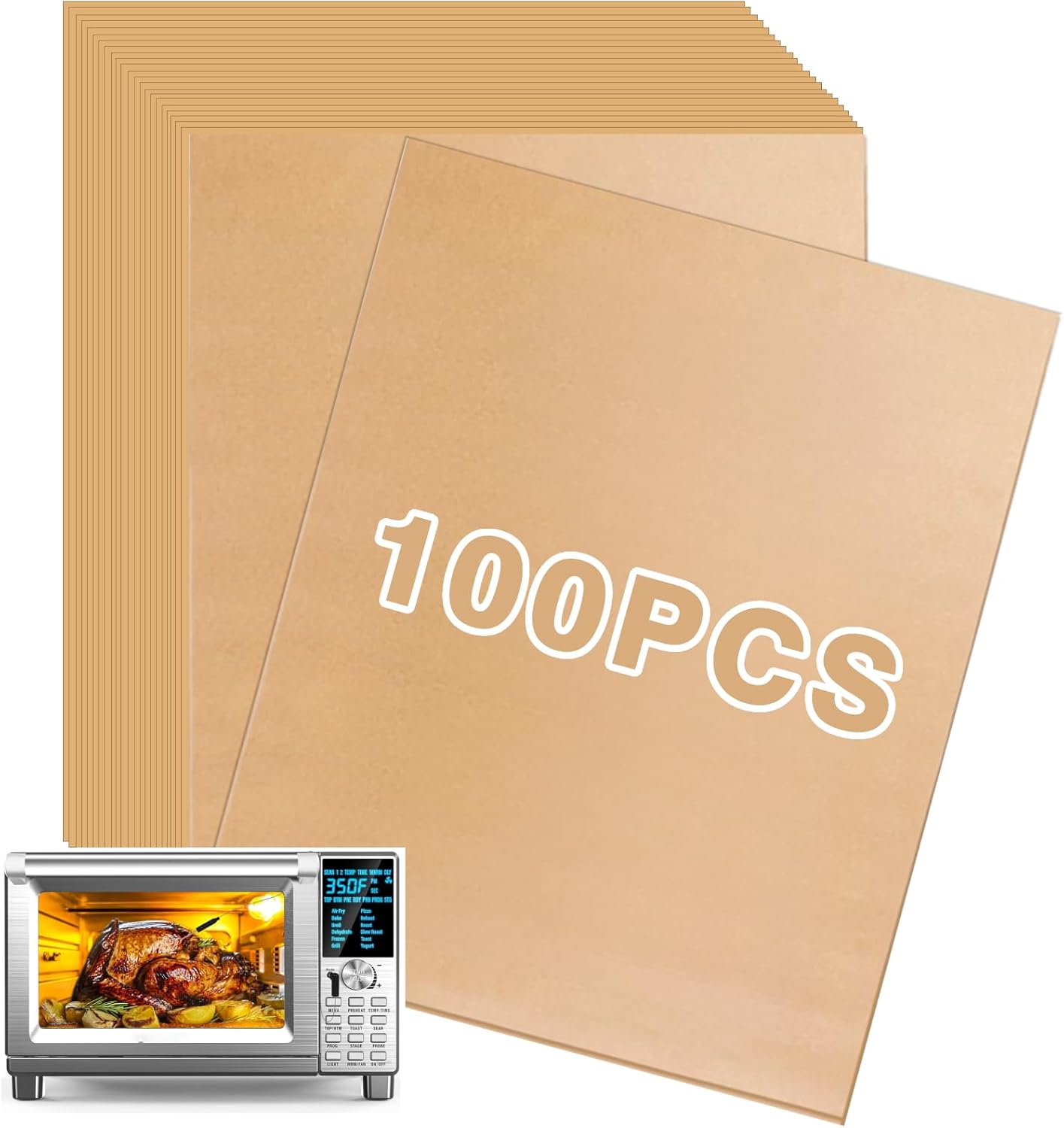 Air Fryer Liners Disposable,100PCS Parchment Paper Sheets Compatible with Nuwave Bravo Air Fryer Toaster Smart Oven, Air Fryer Accessories for Nuwave 12-in-1 30qt Oven