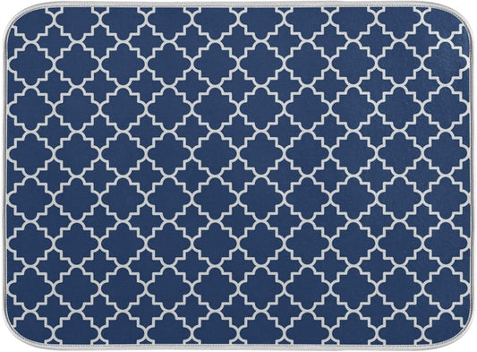 Super Absorbent Dish Drying Mat Microfiber Fast-Drying Dish Mat 16" x 18" Kitchen Dish Drying Pad Watercolor Cute Navy Blue Moroccan