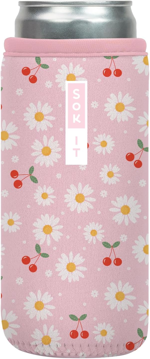 Sok It CanSok Sleeve for Beer & Soda Insulated Neoprene Cover (Cherry Bomb, 12oz Slim Can Sleeve)