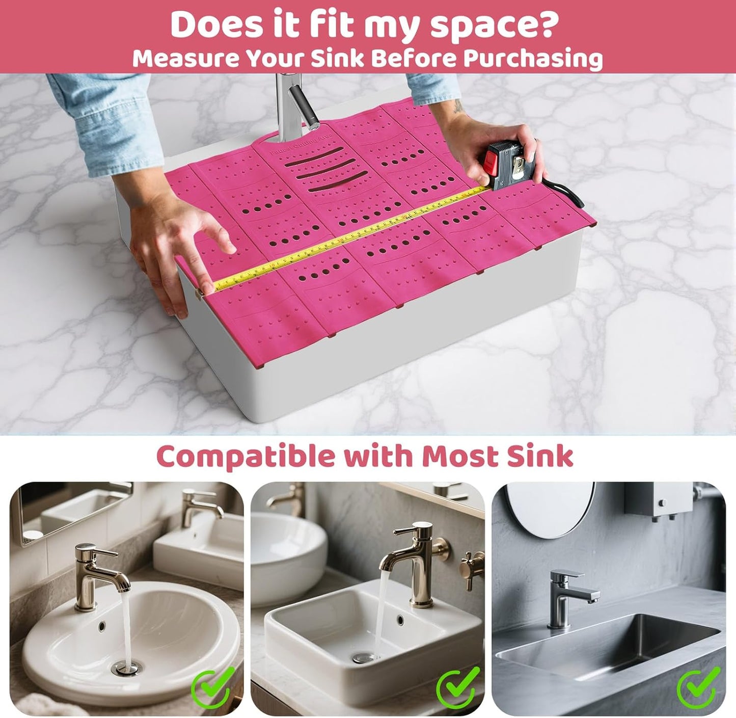 Bathroom Sink Cover for Counter Space, Sink Mat Foldable Sink Cover, Silicone Makeup Organizer Mat Space Saver, Small Bathroom & Rv Camper Travel Must Haves Accessories, Pink