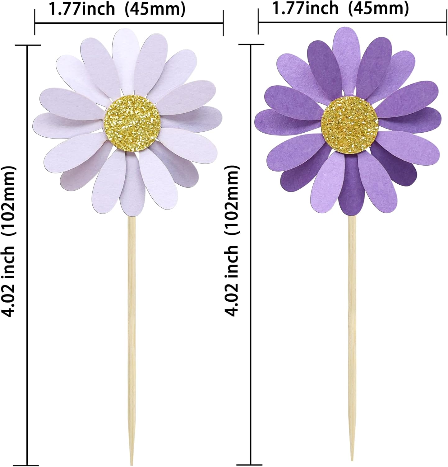 Ephlyn 24Pcs Purple Daisy Cupcake Toppers Flower Cake Toppers Daisy Cake Decorations Chrysanthemum Cupcake Toppers Spring Daisy Flower Cake Picks for Birthday Wedding Supplies