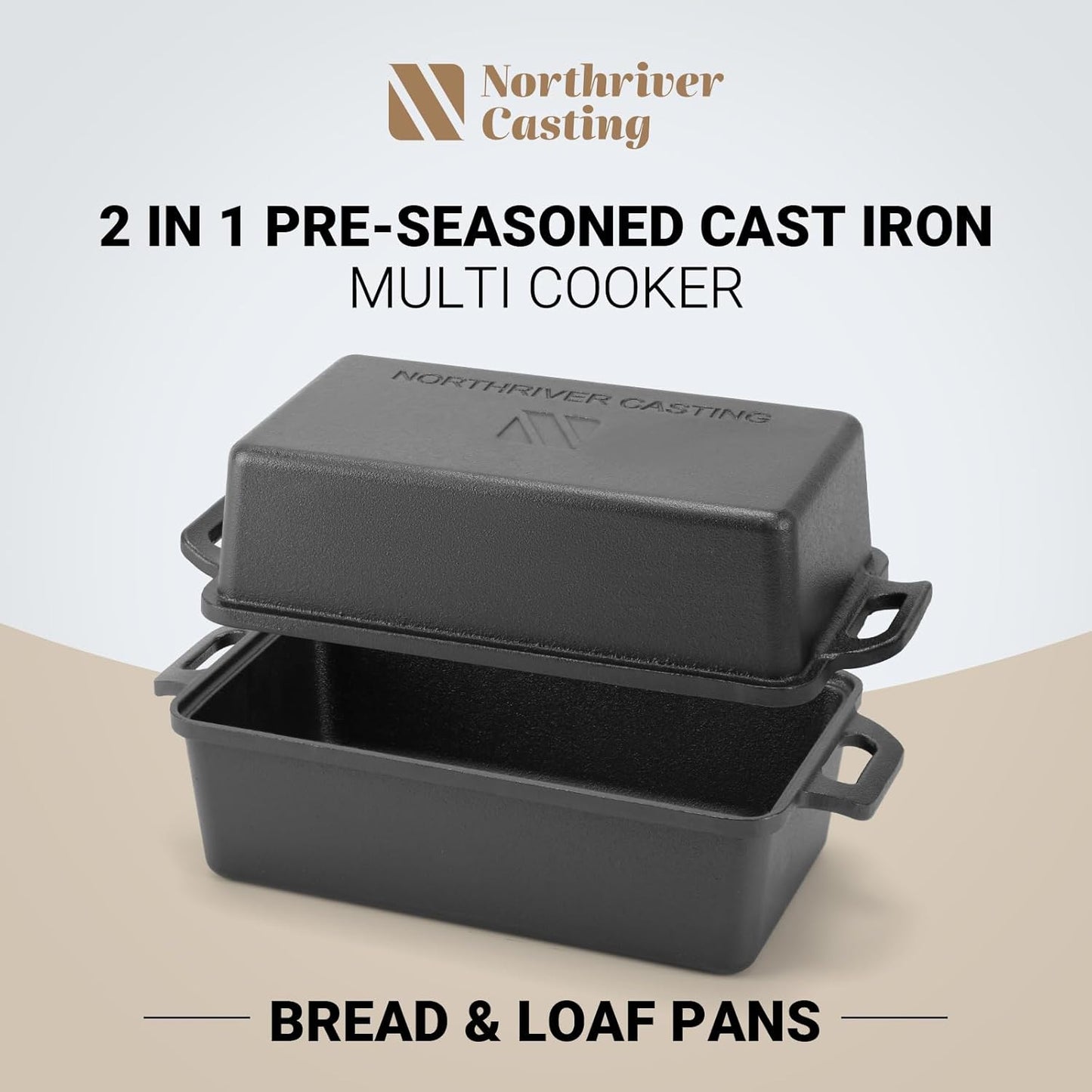 9×5 Inch Cast Iron Loaf Pan with Lid | Bread Baking Pans | Even Heat Distribution for Homemade Bread, Cake, Meatloaf, 2 Piece Set