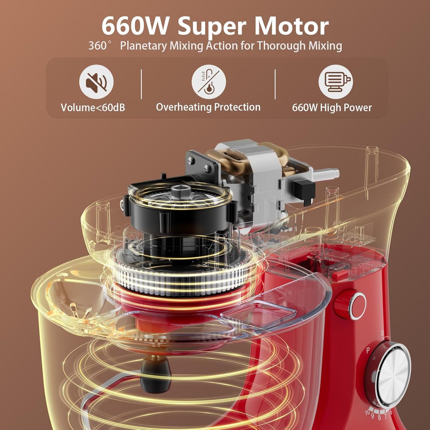 Electric Stand Mixer,10 Speeds Tilt-Head Food Mixer, 3-IN-1 Kitchen Mixer for Daily Cooks with 6 QT Bowl,Dough Hook, Beater, Whisk (Empire Red)