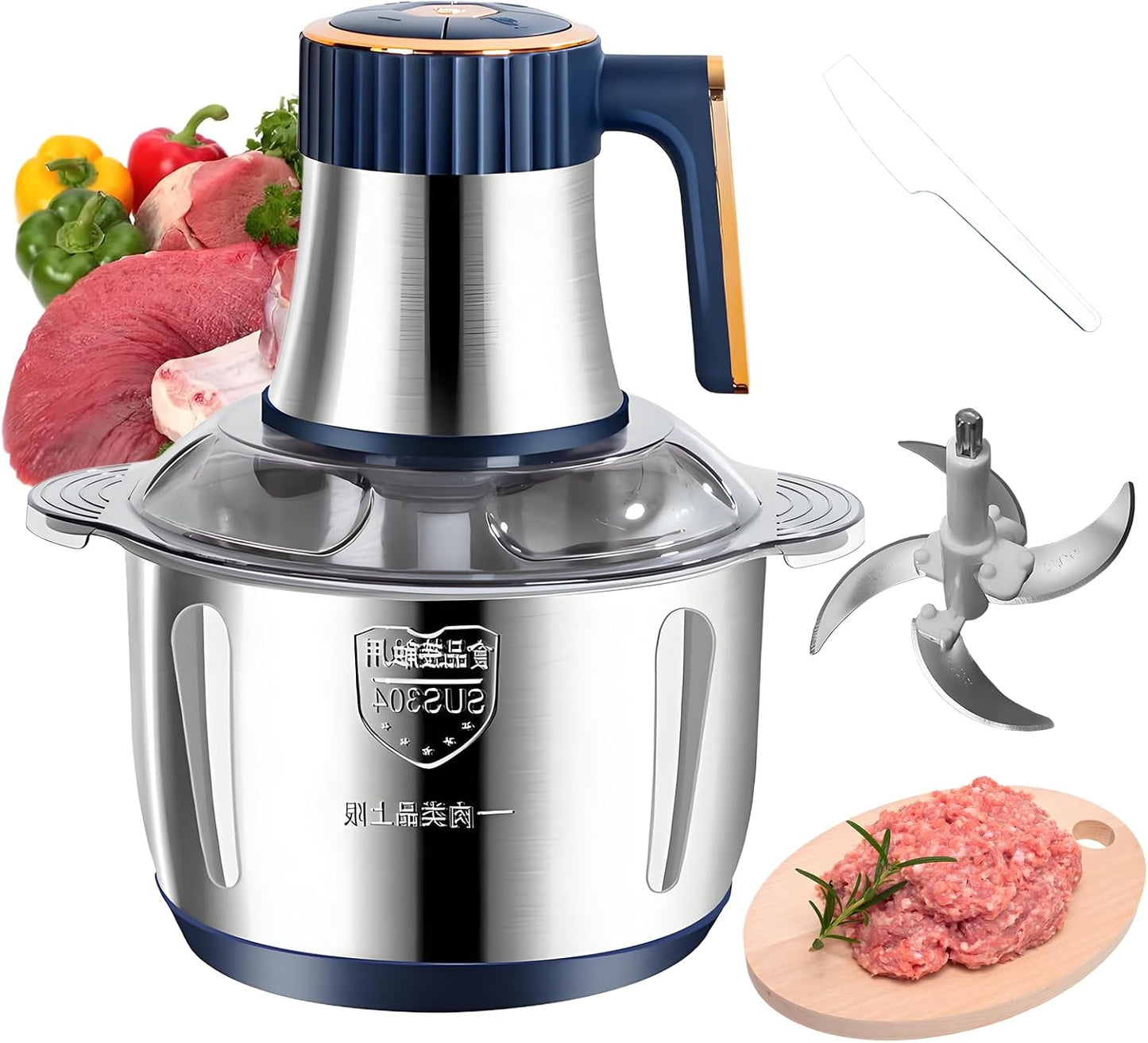 Electric Food chopper, Food Processors, Meat Grinder, 800W, 18/10 Stainless Steel, 3L Capacity,Vegetable Chopper,5-key Buttons,Quadruple-Layer 4 Blades,Suitable For Food processing and Chopping