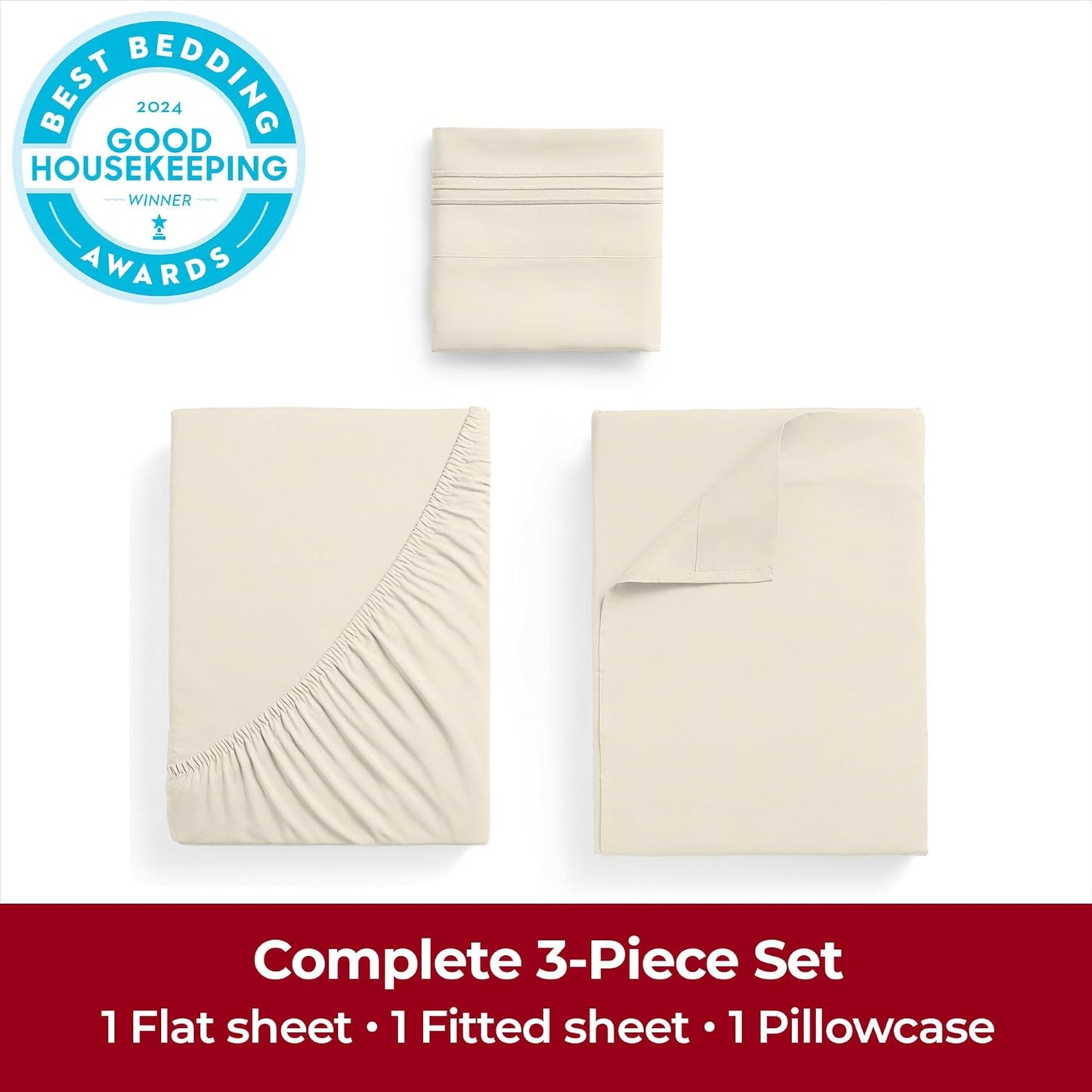 Mellanni Extra Deep Twin XL Sheets - 3 PC Iconic Collection Bedding - Luxury, Ultra Soft, Cooling Bed Sheets - Wrinkle, Fade, Stain Resistant (Twin Extra Long, Golden Ivory)