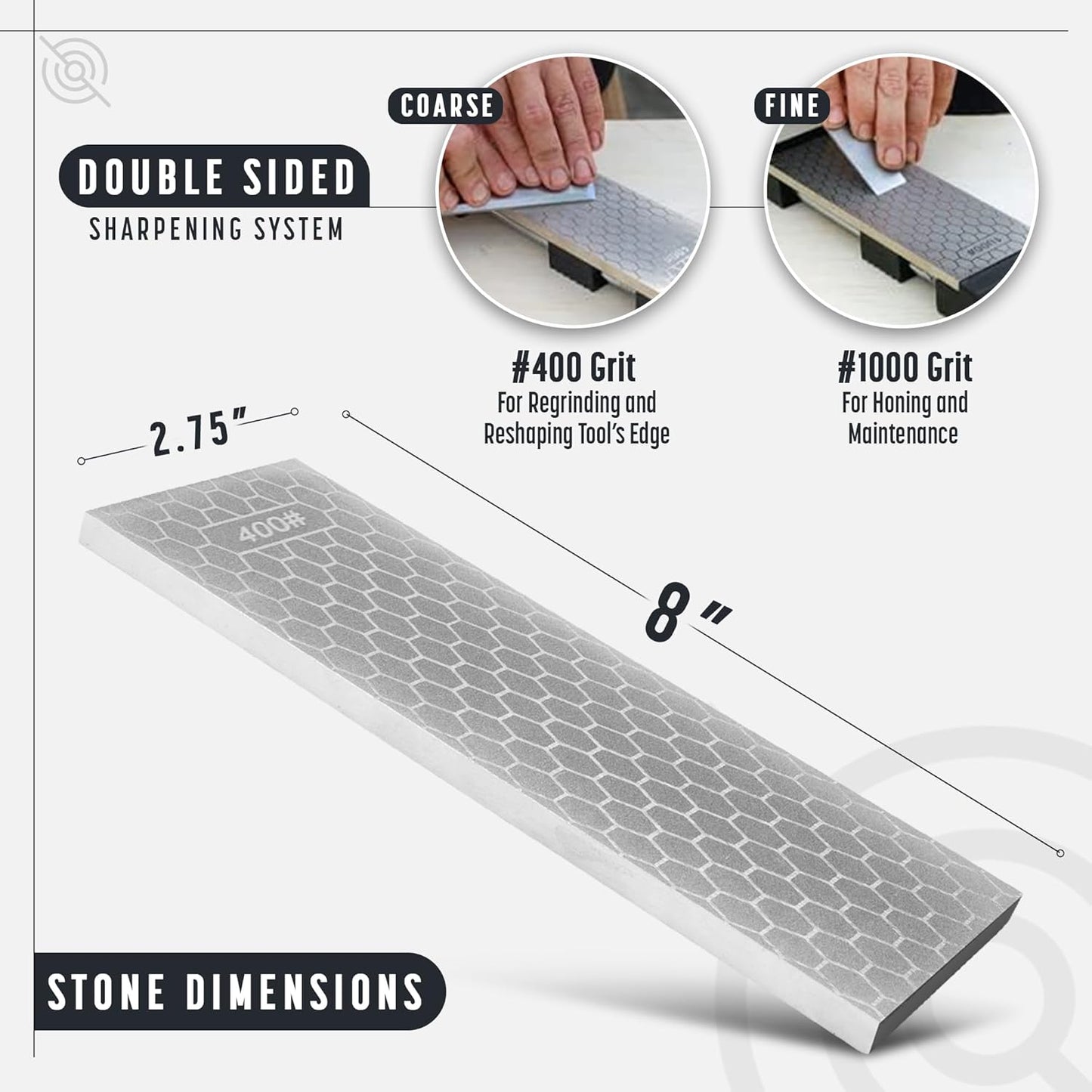 Heavy Duty Diamond Sharpening Stone Set, 2-Sided Fine 1000 Grit/Coarse 400 Grit Sharpening Plate, Fast & Efficient Knife Sharpener for Razor Sharp Knives and Chisels from Schaaf Tools