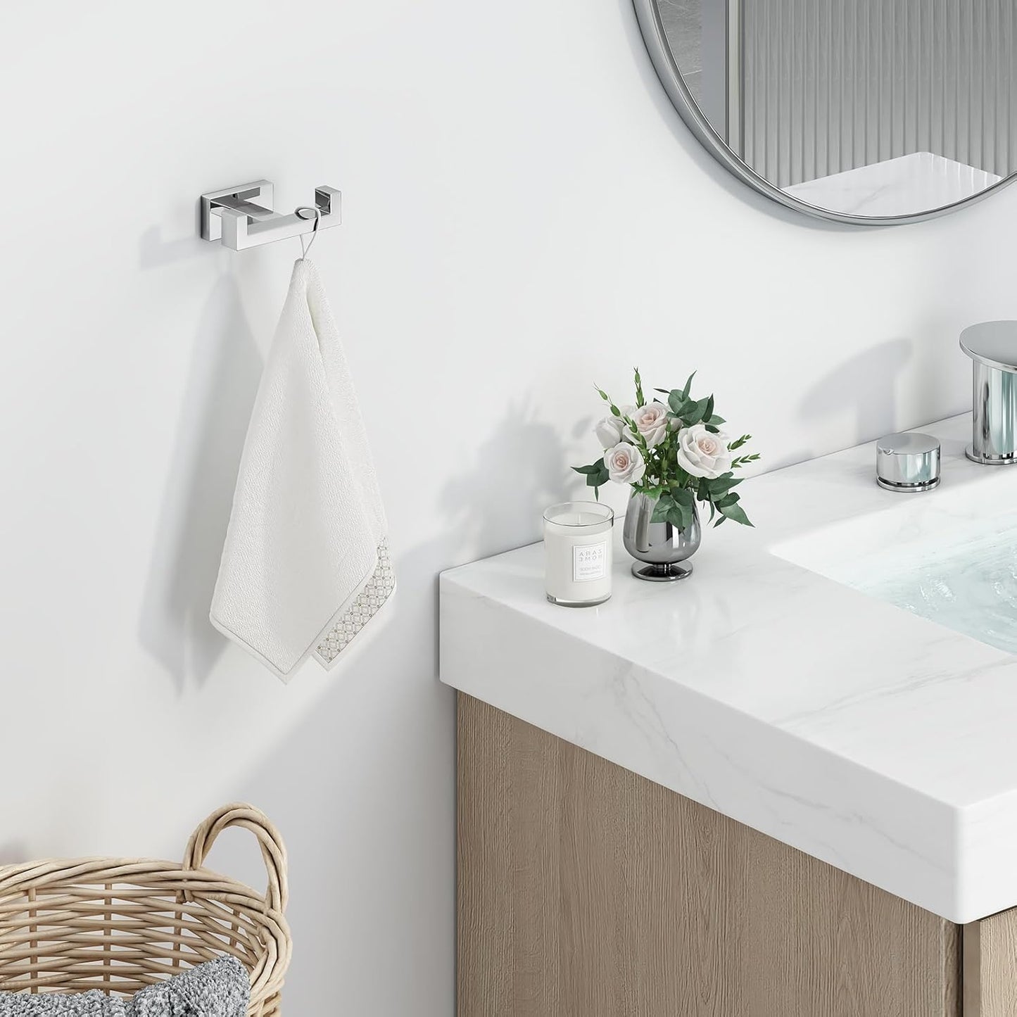 Suyar Double Towel Hook, SUS304 Stainless Steel Bathroom Hand Towel Holder, Bath Coat Robe Hanger Polished Chrome, Wall Mounted