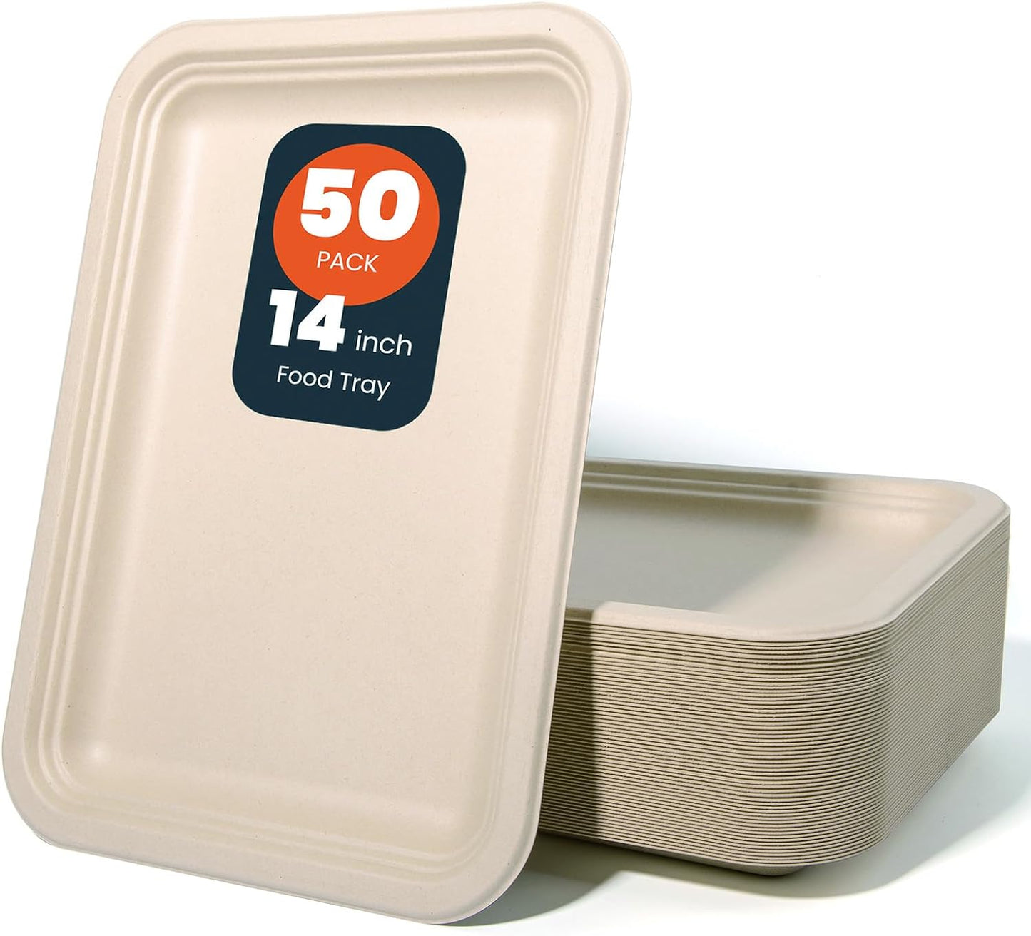 50 Pack 14-Inch Heavy-Duty Compostable Food Trays | Extra Large Disposable Platters for BBQ, Seafood Boils, Catering & Holidays | Eco-Friendly Paper Serving Trays