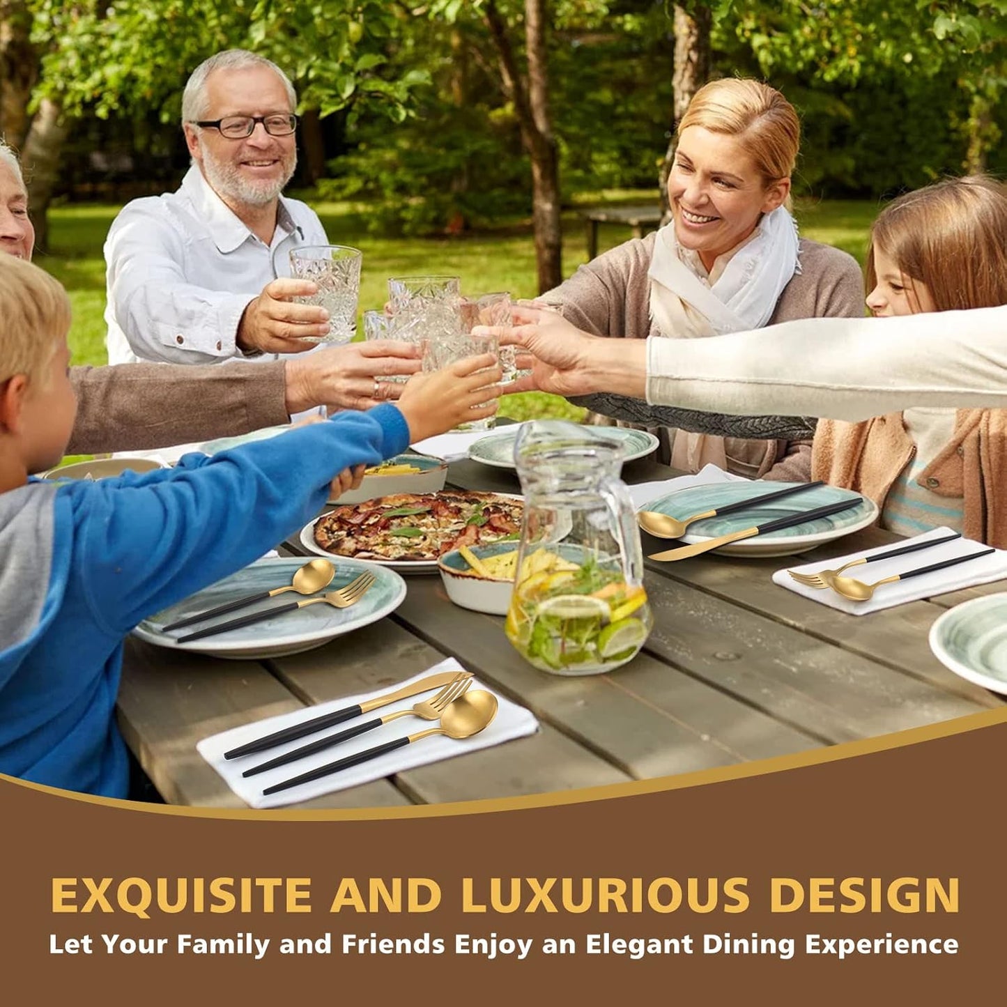 Matte Black Gold Silverware Set, Oliviola 20-Piece Stainless Steel Flatware Cutlery Set Service for 4, Satin Finish Kitchen Utensil Set, Dishwasher Safe