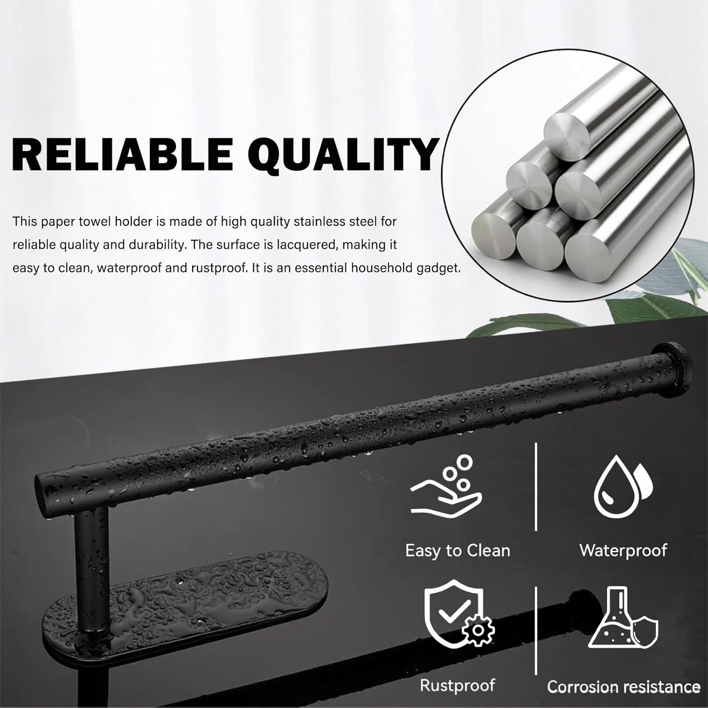 Self Adhesive or Drilling Paper Towel Holder Under Cabinet,Black Stainless Steel Hanging Paper Towel Holder Wall Mount for Kitchen Paper Towel,Under Counter Paper Towel Roll Rack for Home,Bathroom,RV