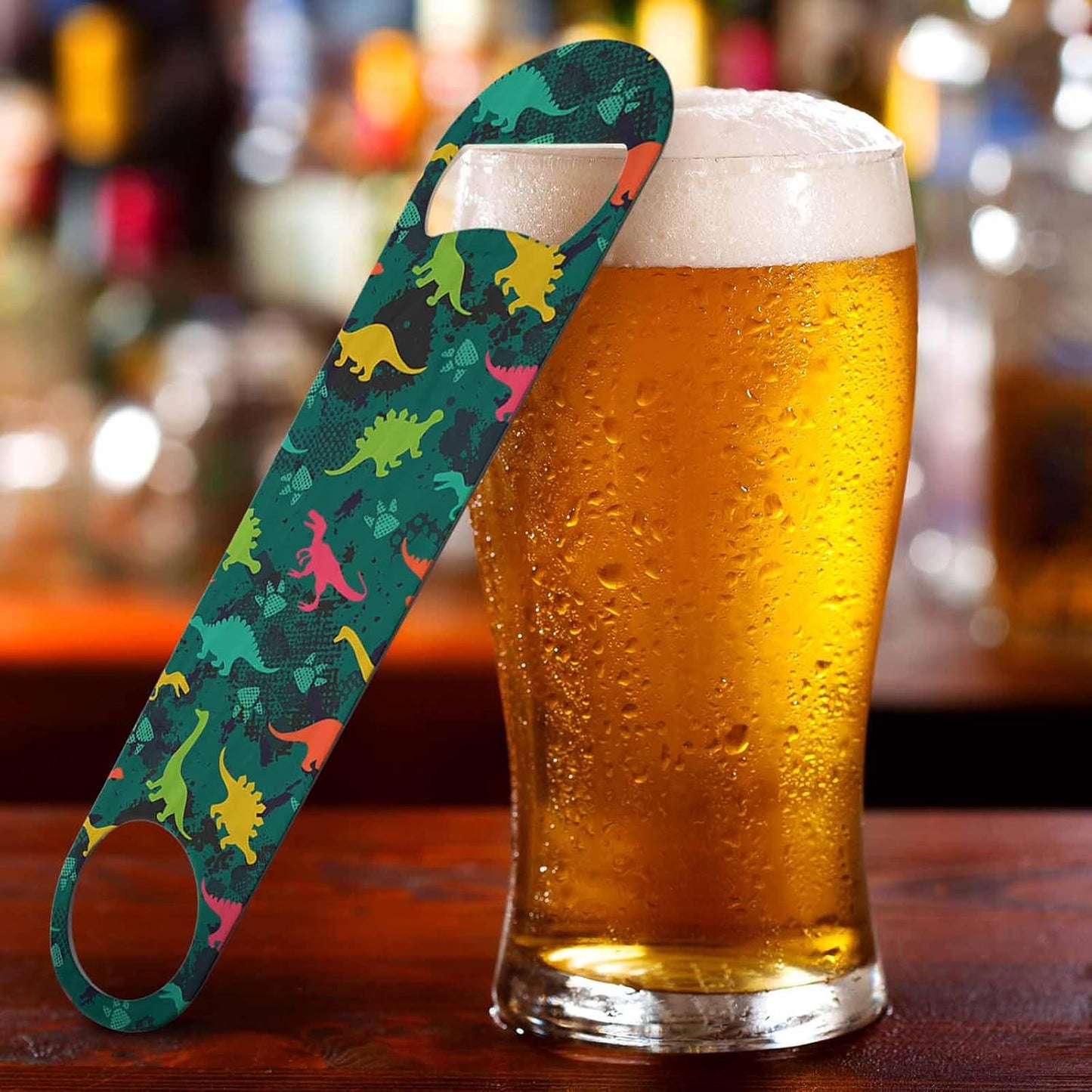 Cute Dinosaur Stainless Steel Bottle Opener Cartoon Colorful Dinosaurs Reptile Green Flat Beer Bottle Opener Keychain for Home Kitchen Bar Restaurant Party Birthday Gift