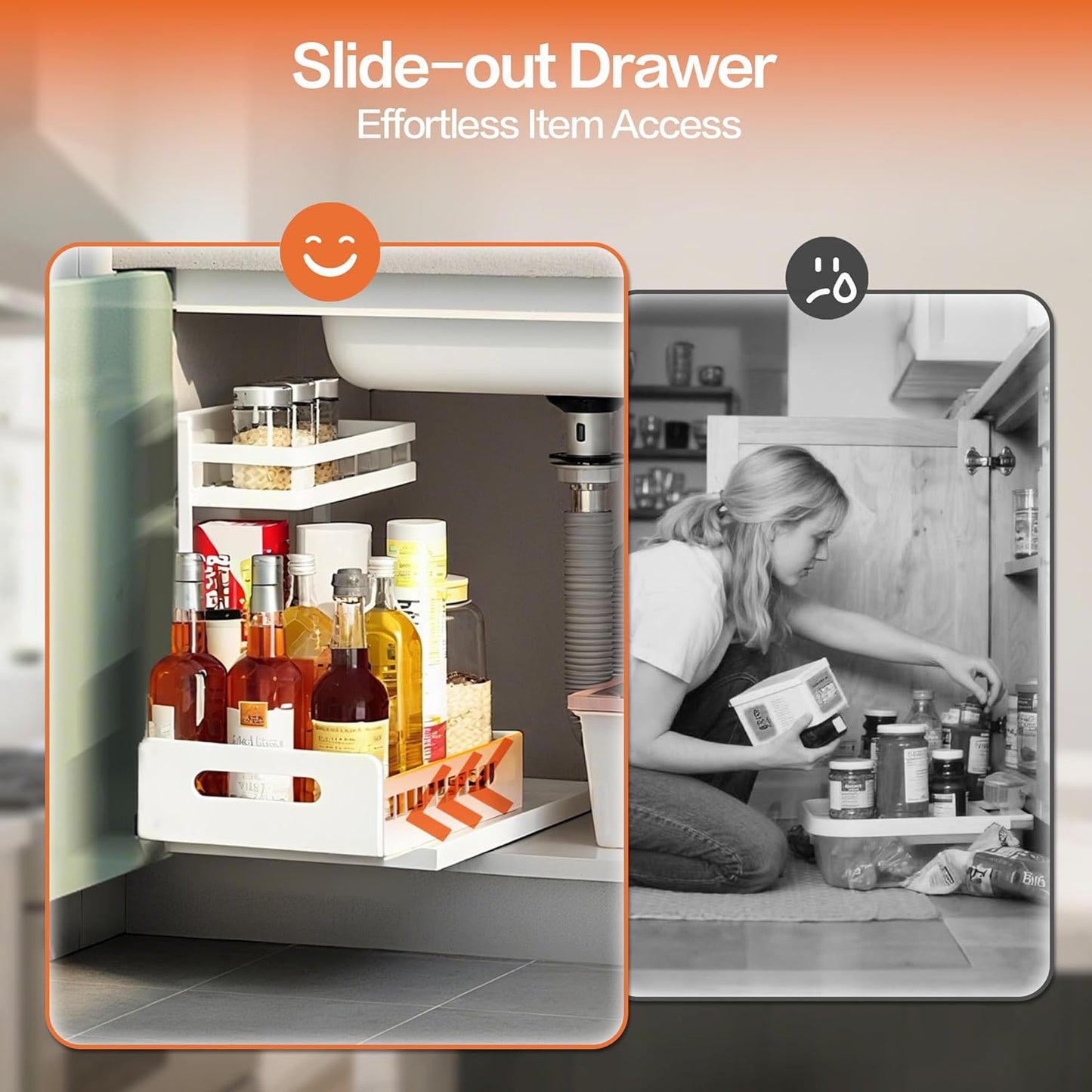 VUSIGN Under Sink Organizer, 2 Tier Pull Out Bathroom Cabinet Organizer, Under Kitchen Sink Organizers and Storage, Under Sink Shelf,1 Pack, White