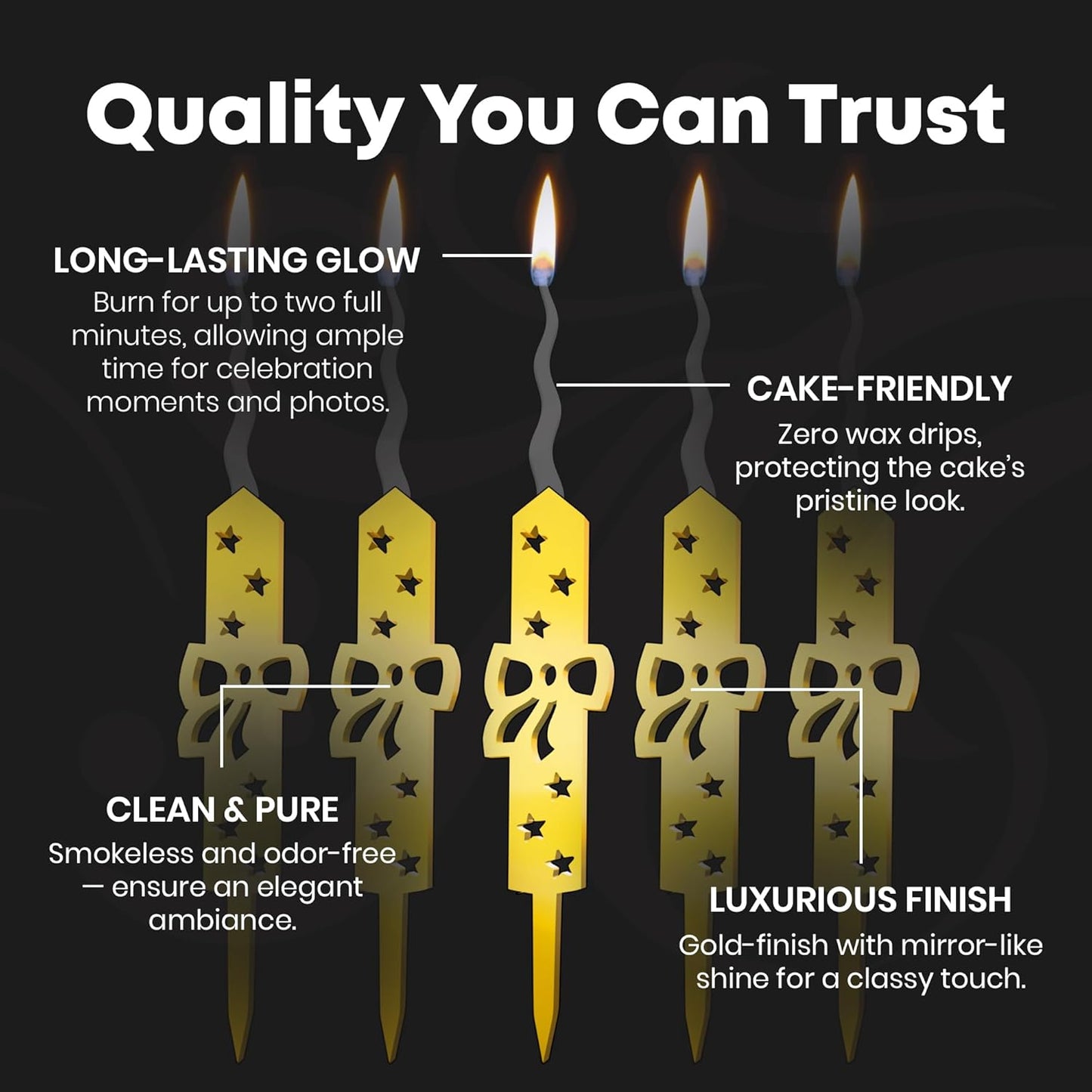 Set of 5 Reusable Gold Romantic Cake Candle - Luxury Cake Topper Candle for Birthdays, Weddings & Anniversaries - Reusable Food Safe Acrylic, Shiny Mirror Finish - Happy Birthday Cake Topper Decor