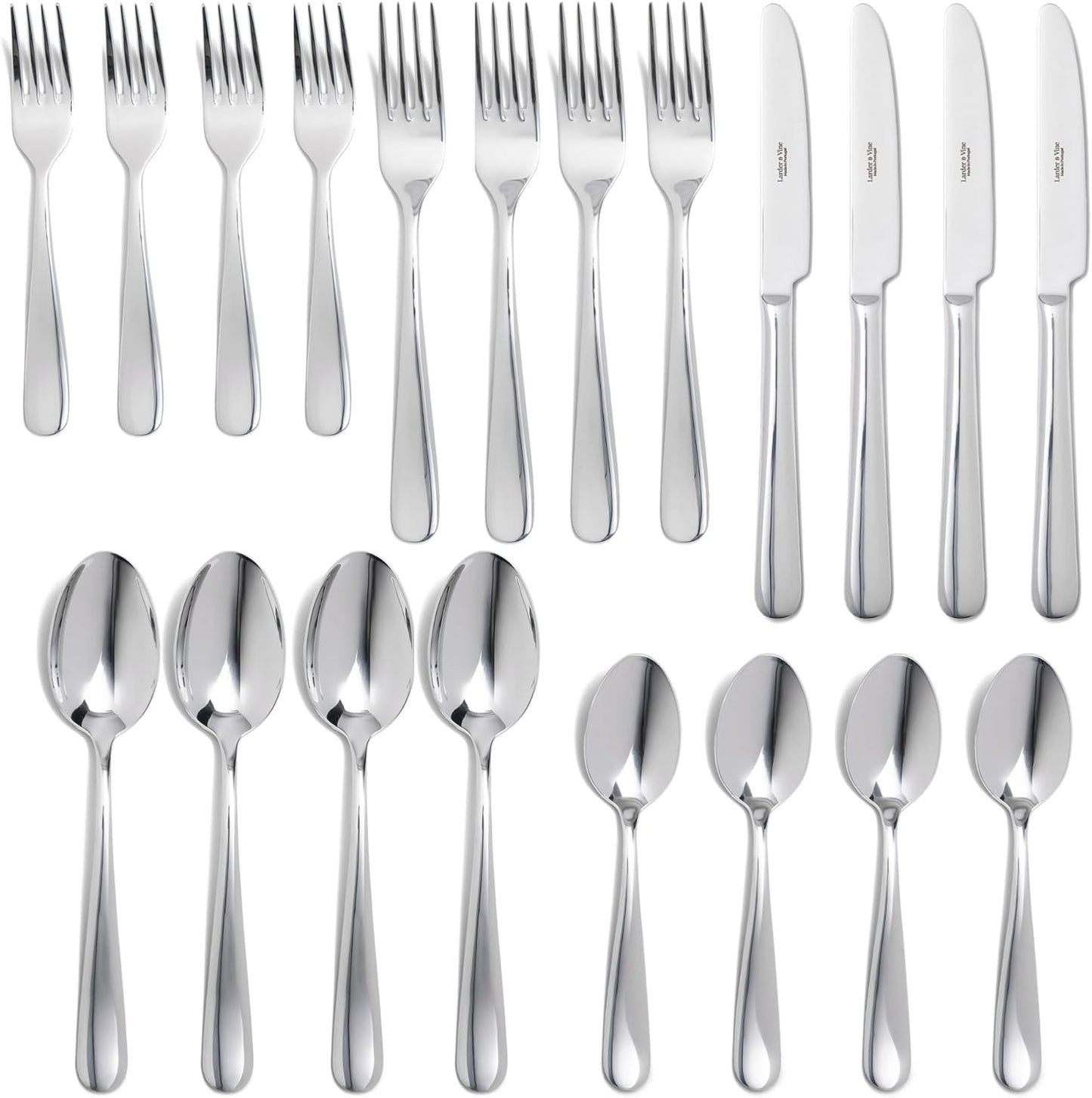 Signature Stainless Steel Flatware 20-Piece Set - Service for 4, Premium Stainless Steel with Weighted Handles, Dishwasher Safe, Everyday or Special Occasion Cutlery (Mirror Finish)