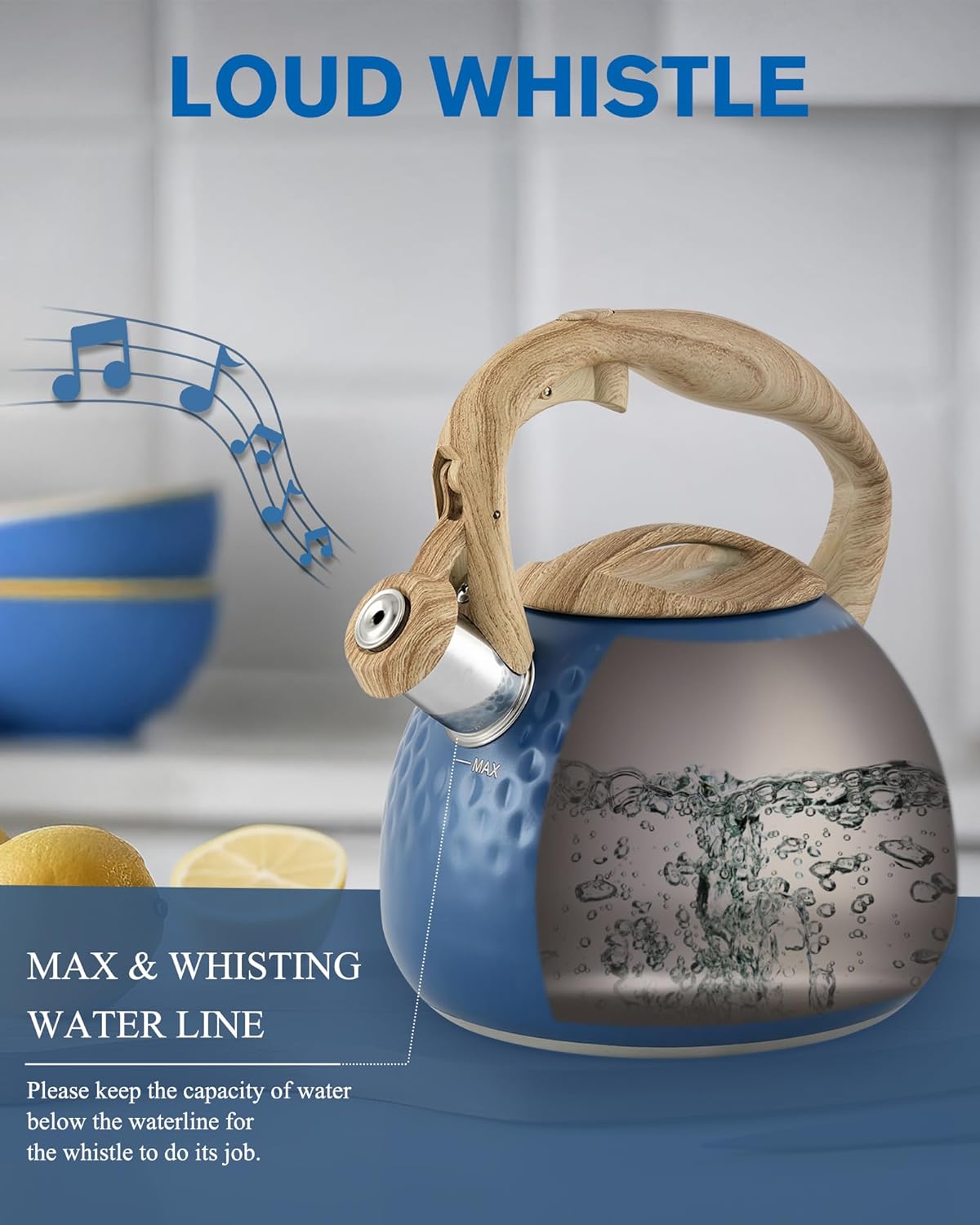 Tea Kettle,2.5 Quart Stovetop Tea Kettles Loud Whistle,Food Grade Stainless Steel Water kettles for Stove Top with Anti-hot Ergonomic Handle,Suitable for All Heat Sources