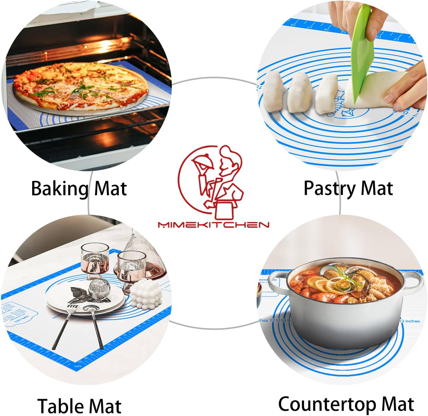 Silicone Pastry Mat for Baking, Pastry Dough Mat for Rolling, Kneading Mat, Silicone Baking Mat for Pizza Cookies Pie Crust Kitchen Counter Mat Placemat Oven Mat