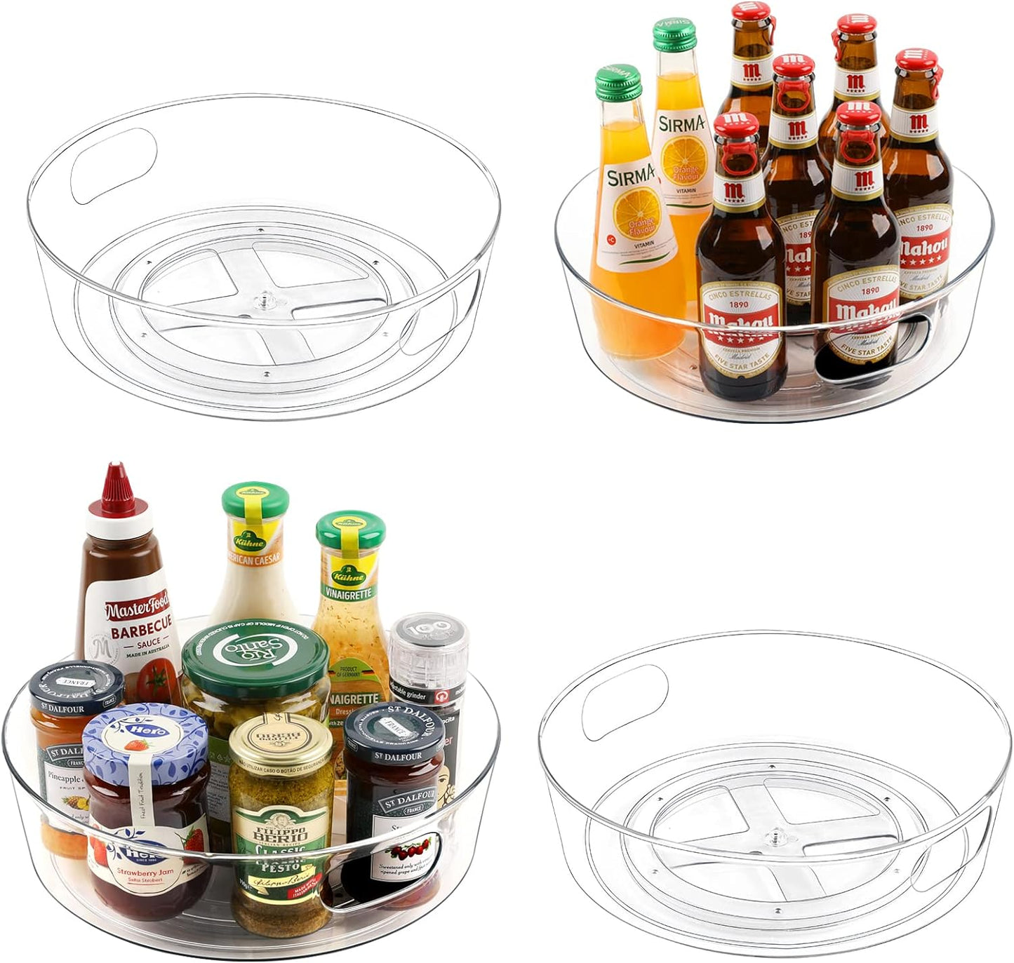 GUZON 4 Pack Lazy Susan Organizer for Cabinet, Upgraded 11.5" Clear Lazy Susan Turntable with Handles and Raised Edge, Rotating Spice Storage for Kitchen, Pantry, Refrigerator, Bathroom, Table