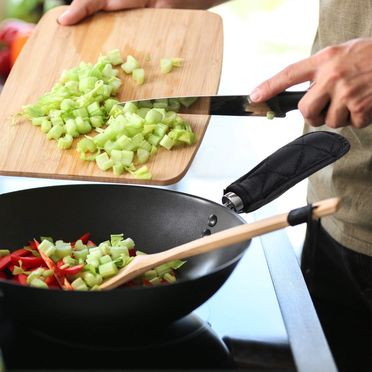 Patelai 4 Pcs Pan Handle Sleeve Covers Cast Iron Handle Cover Heat Resistant Non Slip Skillet Holder Sleeves Mitt for Kitchen Cooking Tools