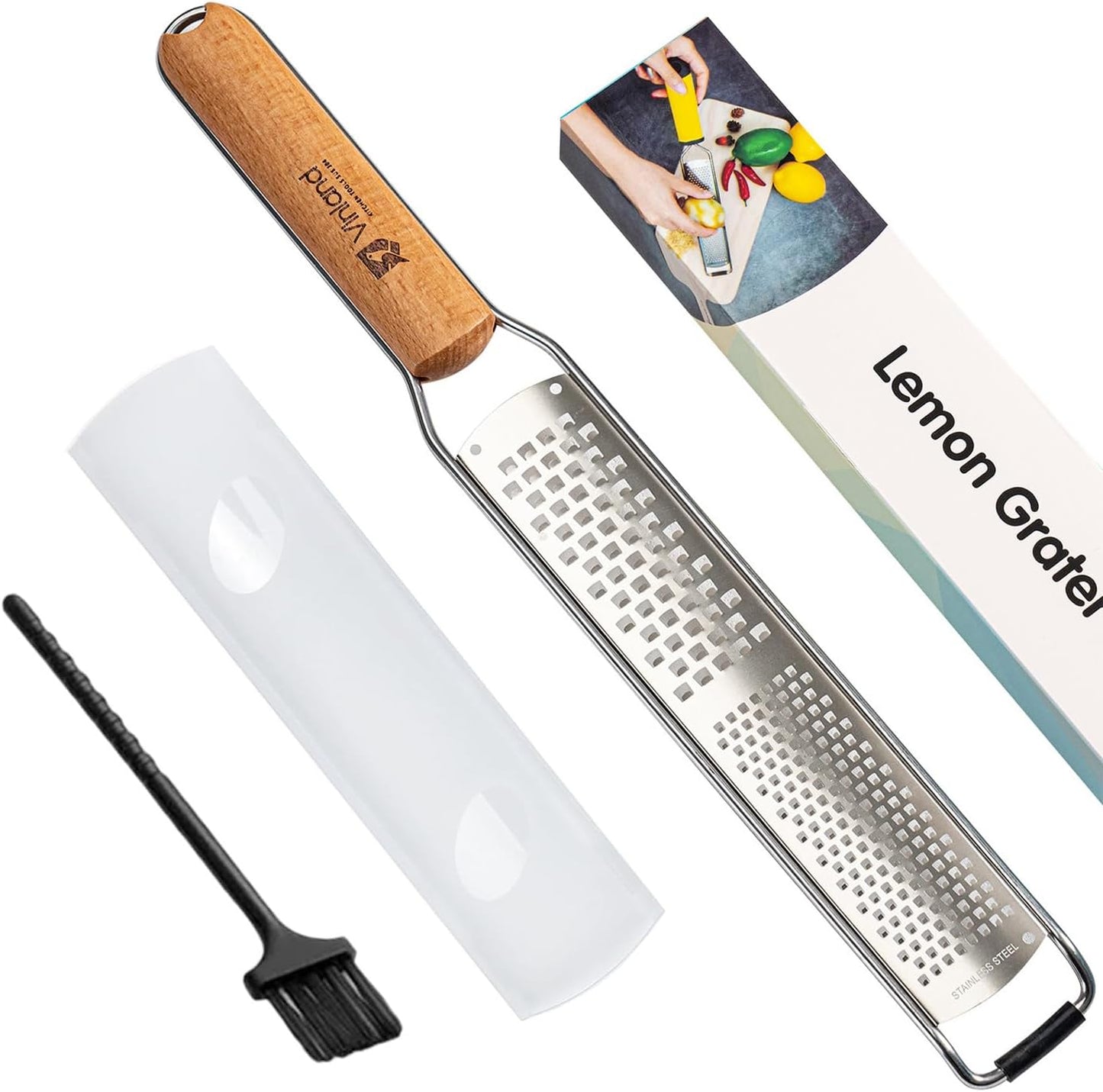 Citrus Lemon Zester & Cheese Grater (Razor-Sharp Stainless Steel Blade & Protect Cover) For Citrus, Parmesan Cheese, Lemon, Ginger, Garlic, Chocolate, Nutmeg, Vegetables and Fruits - Dishwasher Safe