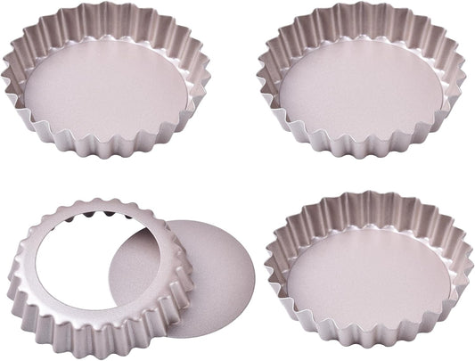Mini Tart Pan Set, 4-Inch 4pcs with Removable Loose Bottom Non-Stick Round Quiche Bakeware for Oven and Instant Pot Baking (Champagne Gold)