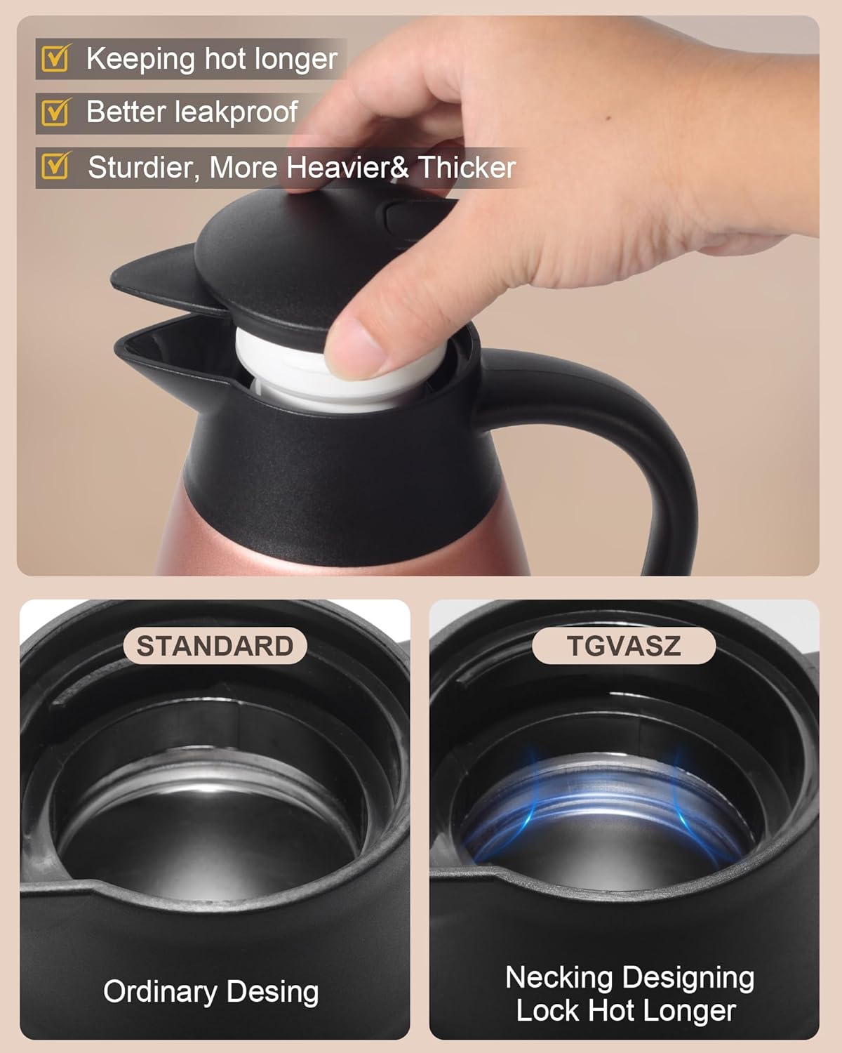 70 oz Thermal Coffee Carafe for keeping hot, Updated Carafe for hot liquid, Airpot Insulated Stainless Steel Vacuum Thermal Pot for Coffee, Hot Water,Keep Hot 12 Hours (pink+pink)