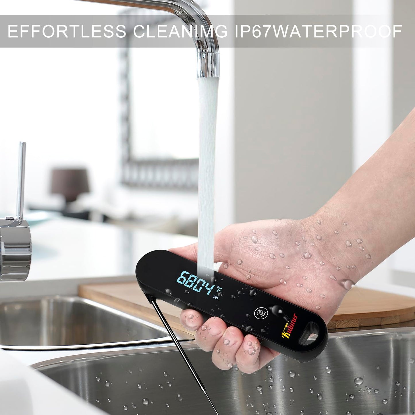 KULUNER The Latest Thermocouple Instant Reading Meat Thermometer Digital,Faster Less Than 0.6 Second Response,IP67 Waterproof Thermometer Suitable for Grilling, Cooking,BBQ Gifts for Men (Black)