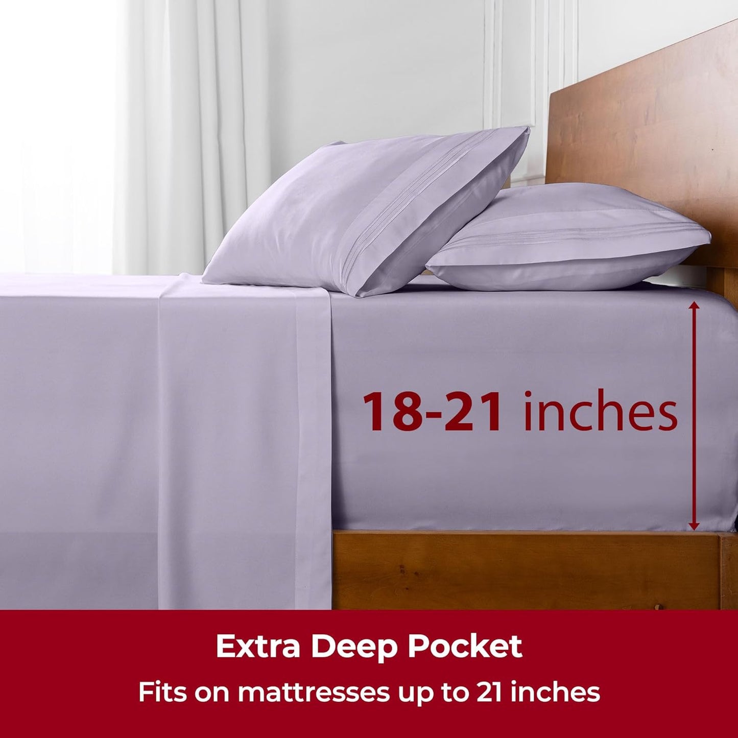 Mellanni Extra Deep Split King Sheets - 5 PC Iconic Collection Bedding - Hotel Luxury, Ultra Soft, Cooling Bed Sheets - Wrinkle, Fade, Stain Resistant (Split King, Lavender)