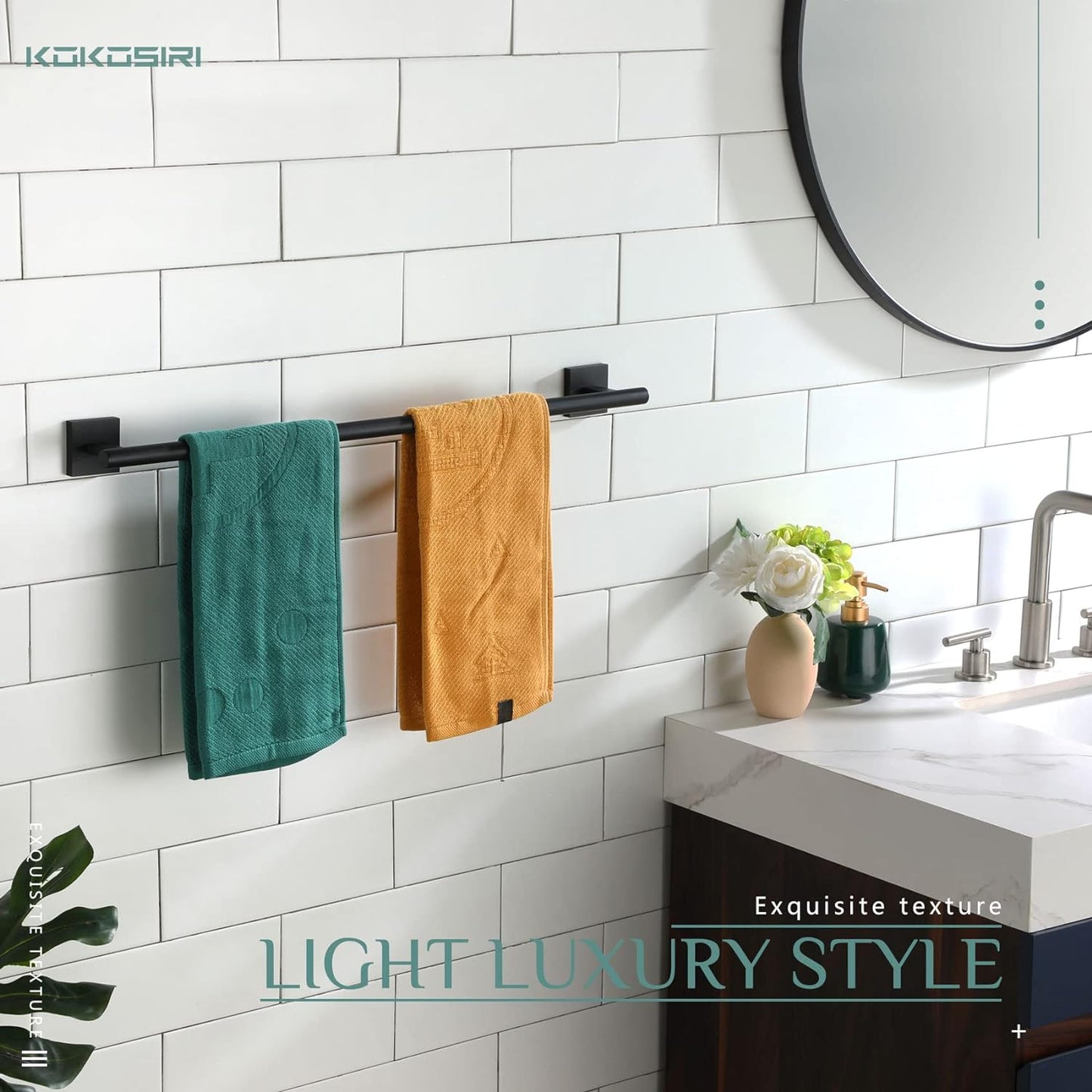 KOKOSIRI Towel Rails Bathroom Towel Bars Matte Black 24 Inch Bath Towel Holder for Cabinet Kitchen Wall Stainless Steel B4005BK-L24