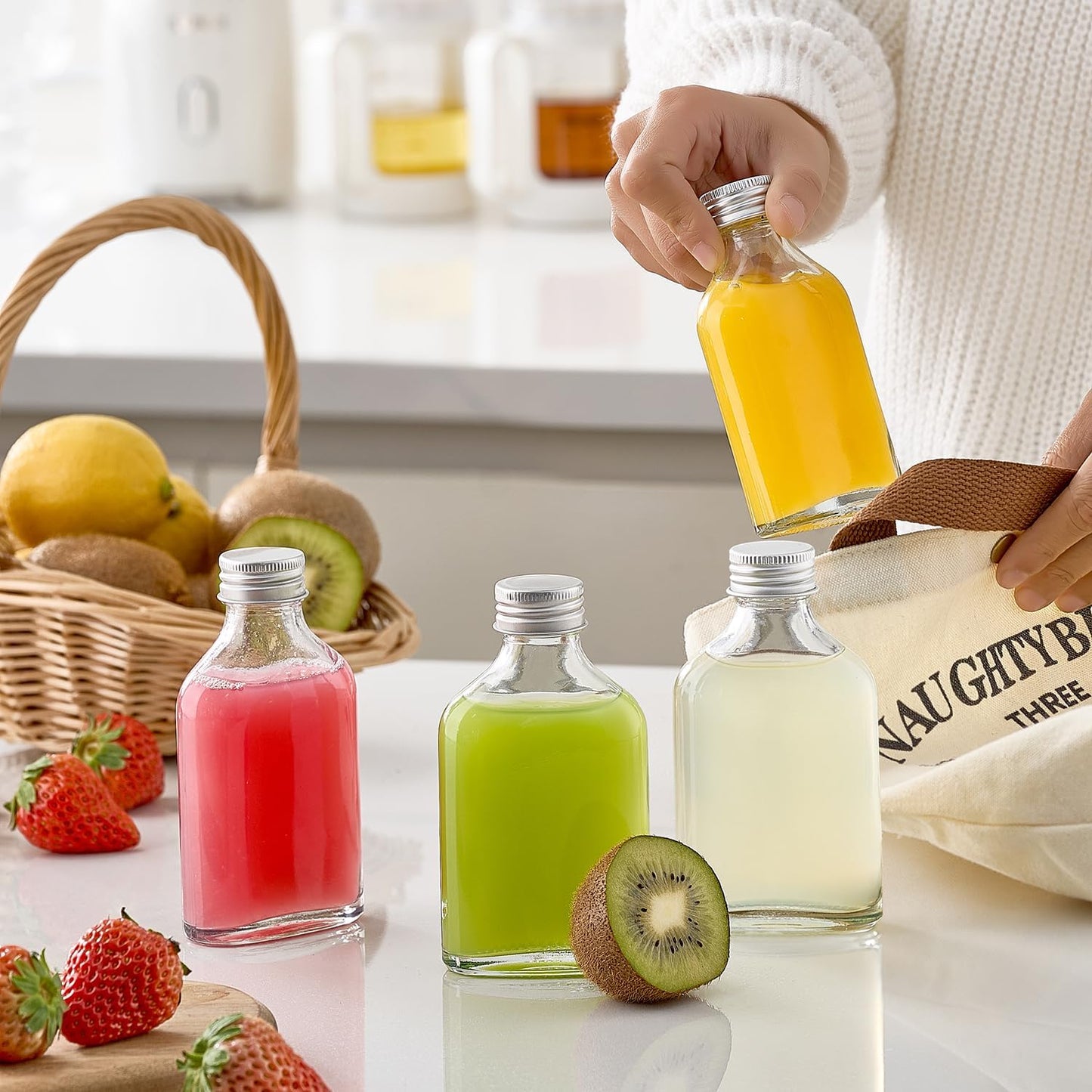 Danmu Flask 6 oz,Mini Liquor Bottles,Glass Flask for Liquor,Small Bottles for Liquids,Small Glass Bottles for Homemade Juice,Sauces,Extracts,Oil,Cider,Syrups16 Pack