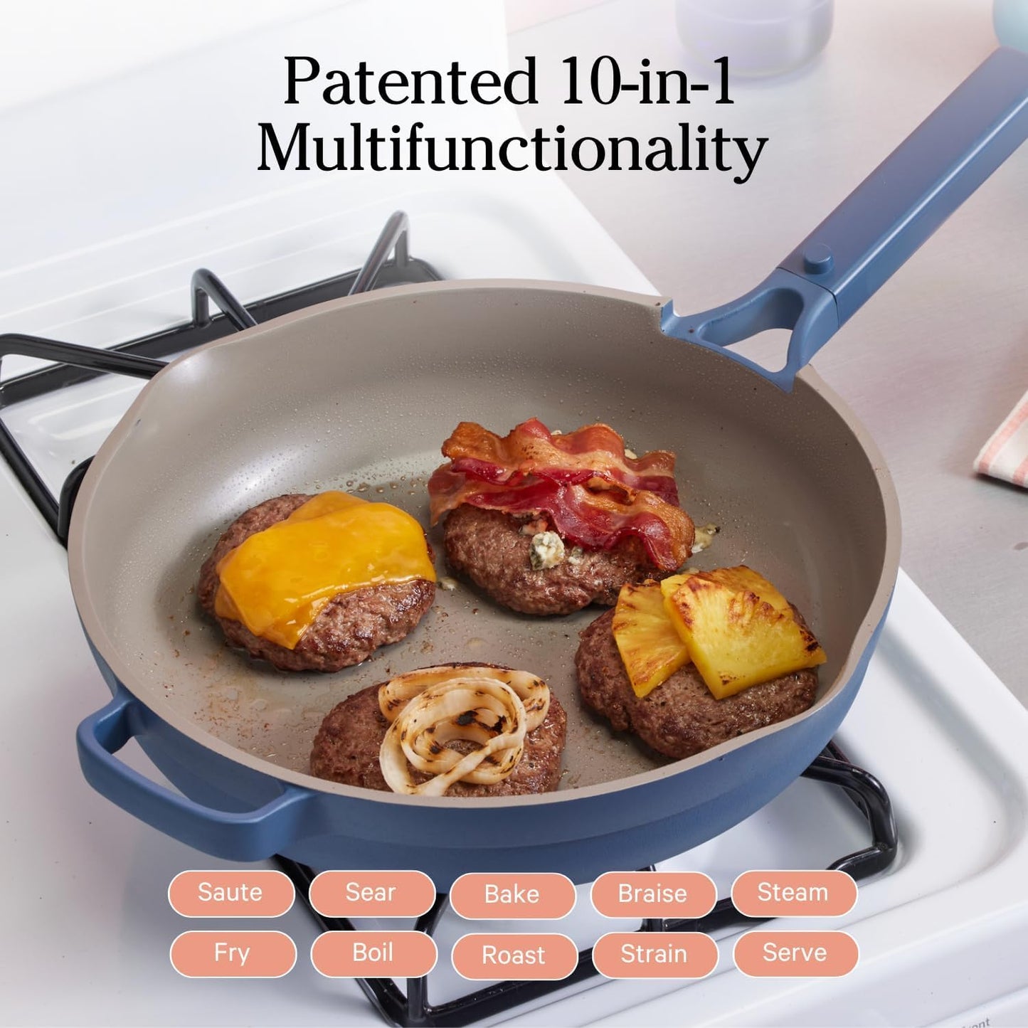 Our Place Large Always Pan 2.0-12.5” (4 Qt) Nonstick, Toxin-Free Ceramic Cookware | Patented 10-in-1 Aluminum Frying & Sauté Pan | Safe for Oven, Induction & All Cooktops up to 450°F | Blue Salt