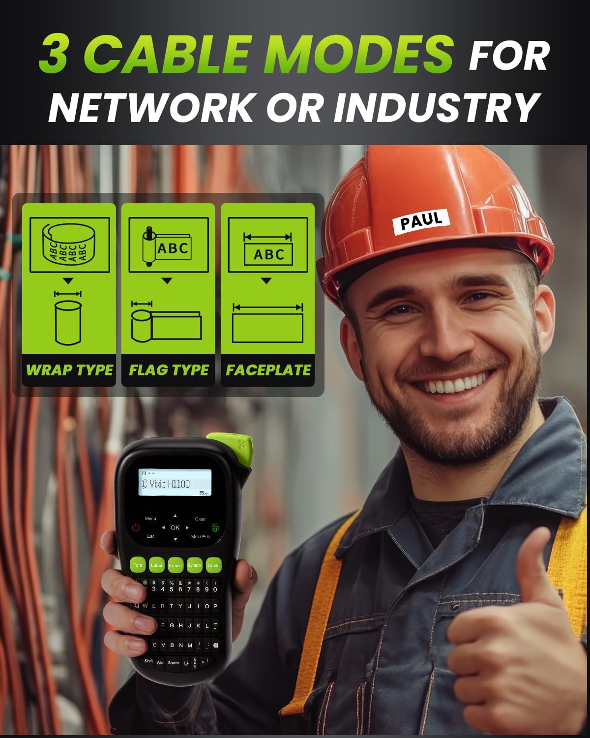 Label Maker Machine, H1100 Label Makers with Backlit Screen, Portable Label Maker Waterproof-Labels Handheld Labeler with Keyboard, Industrial Labeling Machine for Cable Wire Network