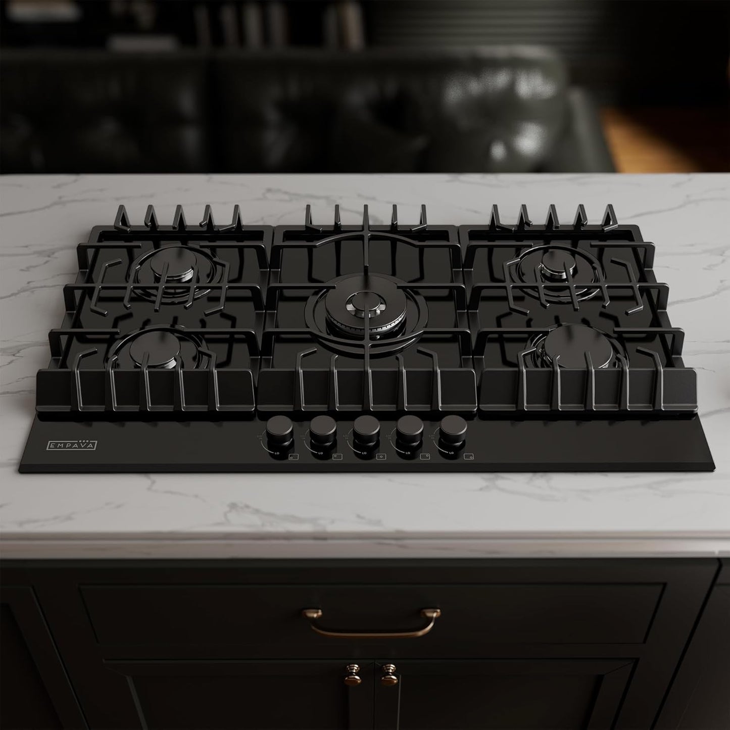 Empava 36" Gas Stove Cooktop NG/LPG Convertible with 5 Italy Sabaf Sealed Burners in Black Tempered Glass, 36 Inch