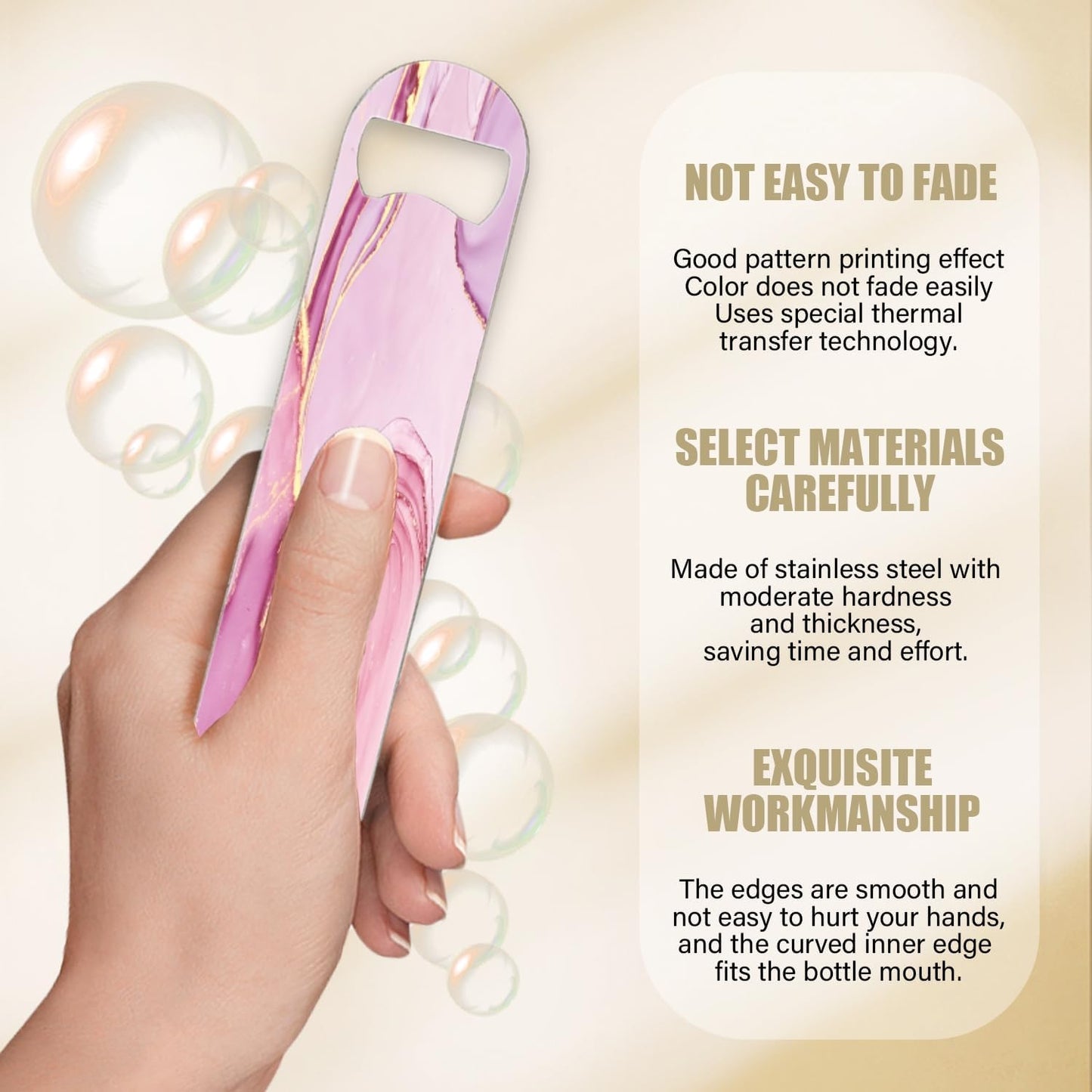2 PACK Beer Bottle Opener, Stainless Steel Flat Bottle Openers,7 inch Metal Decor,Pink And Gold Marble