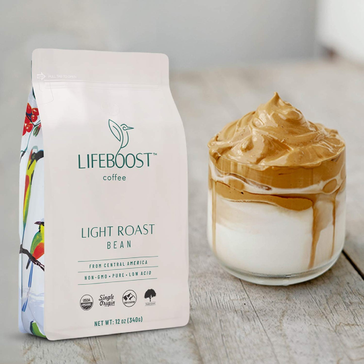 Lifeboost Light Roast Coffee Beans - Non-GMO Single Origin Low Acid Organic Light Roast Coffee - Third Party Tested For Mycotoxins & Pesticides - Whole Bean - 12 Ounces
