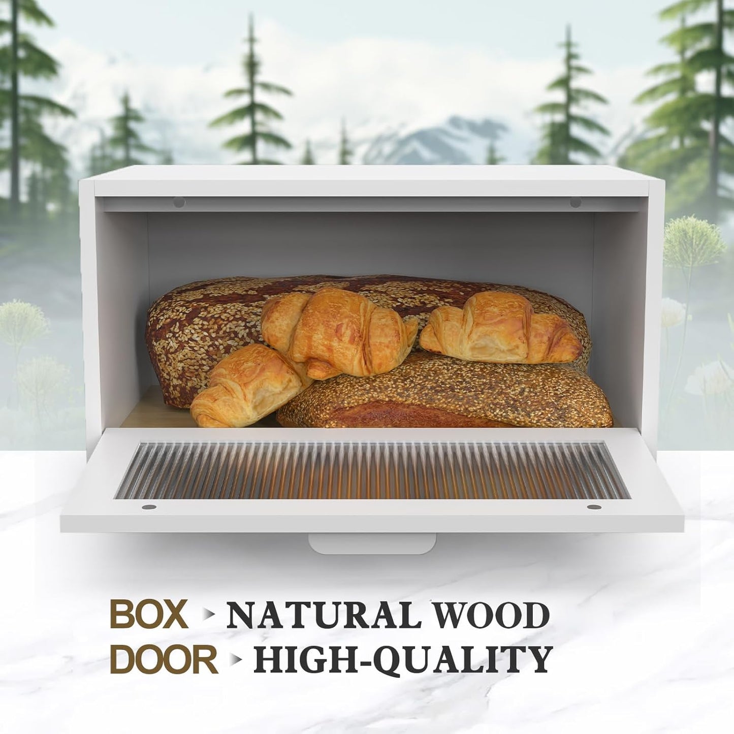 Bread Box for Kitchen Countertop Farmhouse Bread Holder Bread Storage Wooden Bread Container White