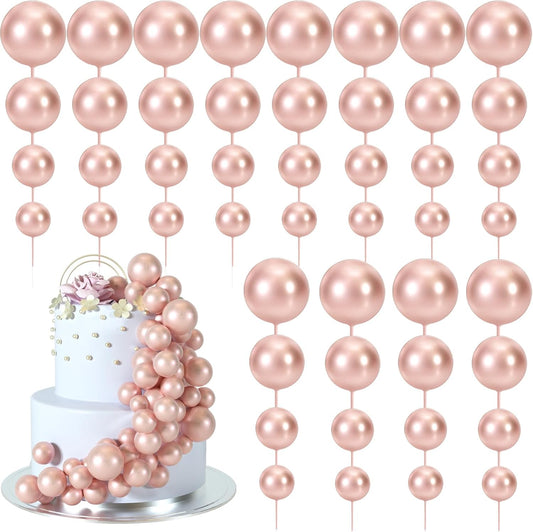 48 Pcs Balls Cake Topper Decorations Balloon Cupcake Toppers Foam Cake Topper Balls Cake Balls Decorations for Birthday Party Wedding Anniversary Cake Decorating (Rose Gold)