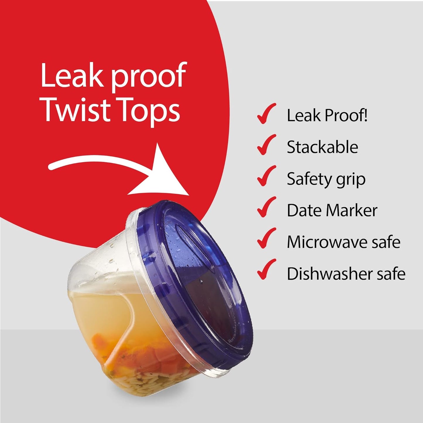 PLASTICPRO 12 Pack Twist Cap Food Storage Containers with Blue Screw on Lid- 16 oz Reusable Meal Prep Containers - Freezer and Microwave Safe Blue Plastic Food Storage