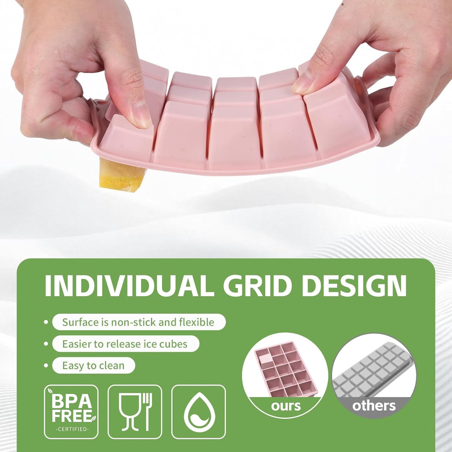 Silicone Ice Cube Tray, 2 Pack Easy-Release Stackable Ice Trays for Freezer with Lid 15 Reusable Cubes, Food Grade BPA Free Ice Molds for Whiskey, Baby Food, Coffee, Cocktail, Drinks (Pink)