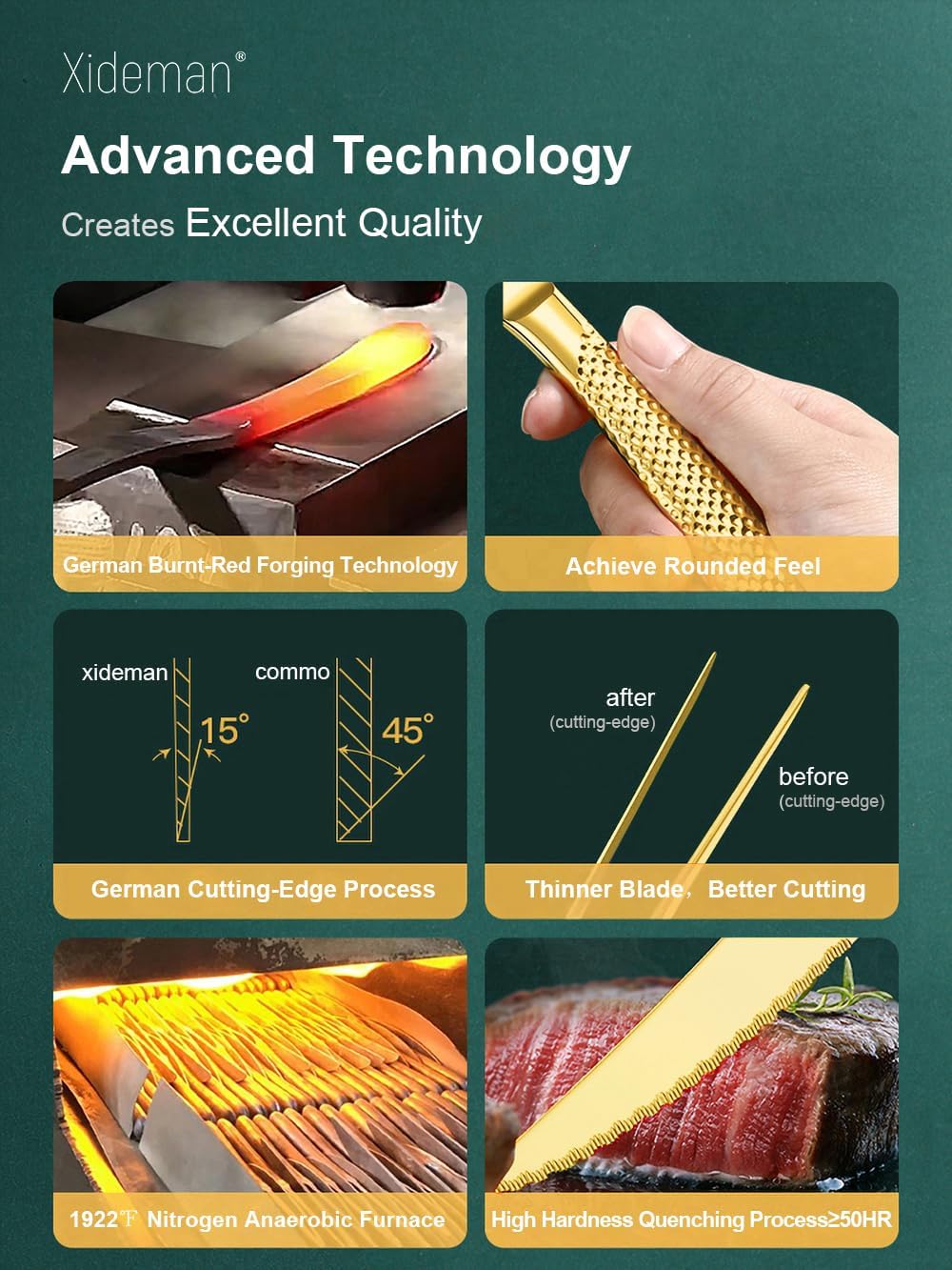 16-Piece Luxury Gold Hammered Silverware Set with Ultra Sharp 2-IN-1 Serrated Knife, 18/10 Stainless Steel Flatware Set, Tableware Cutlery Set for 4, Forks Spoons Knives Set