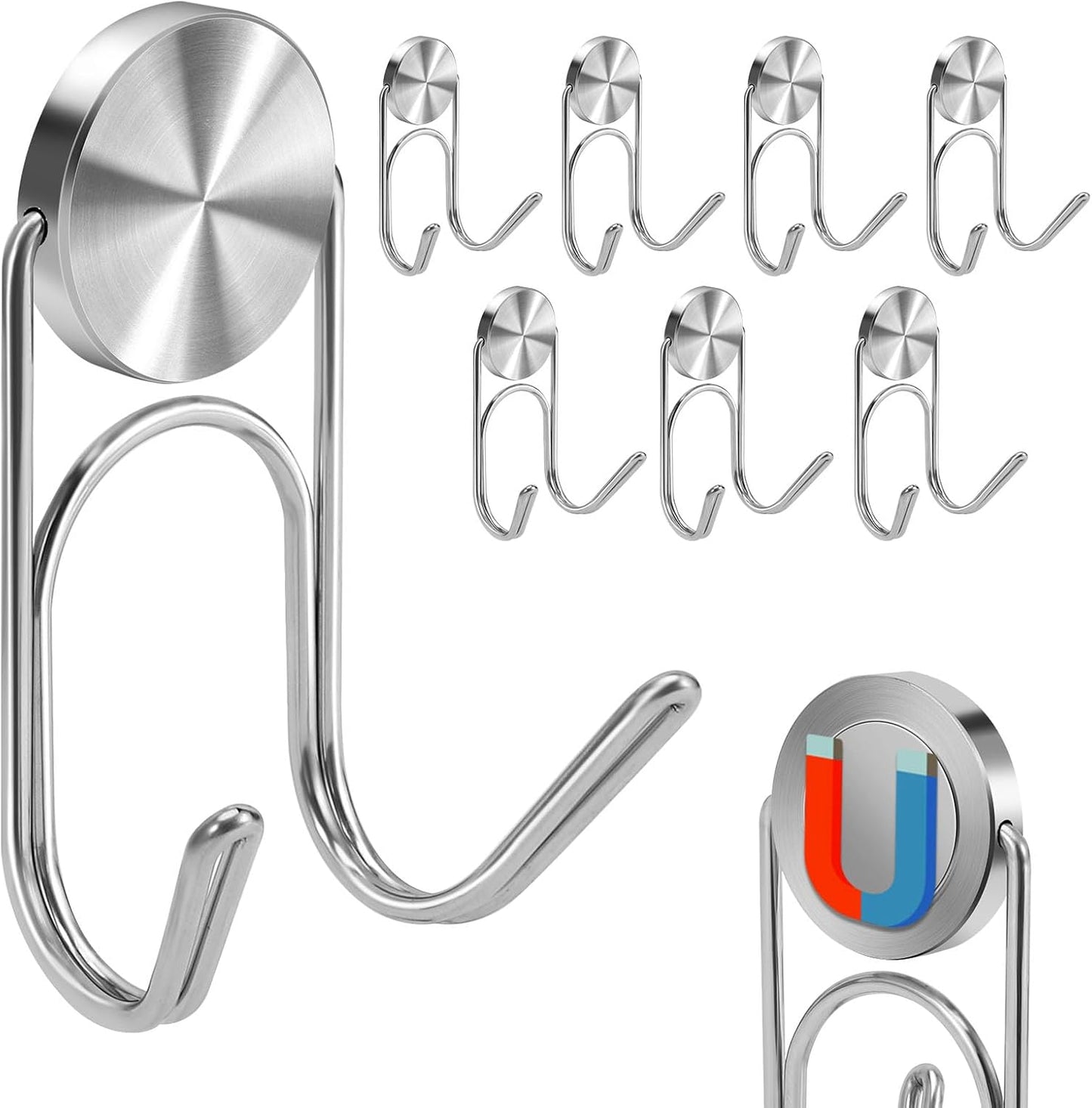 Magnetic Hooks Heavy Duty Magnetic Hooks,Magnets Hanging Hooks for Refrigerator Grill Toolbox Cabins Outdoor,Cruise Essentials Camper Accessories,8pack(Silver,0.9in-2 15Lbs)