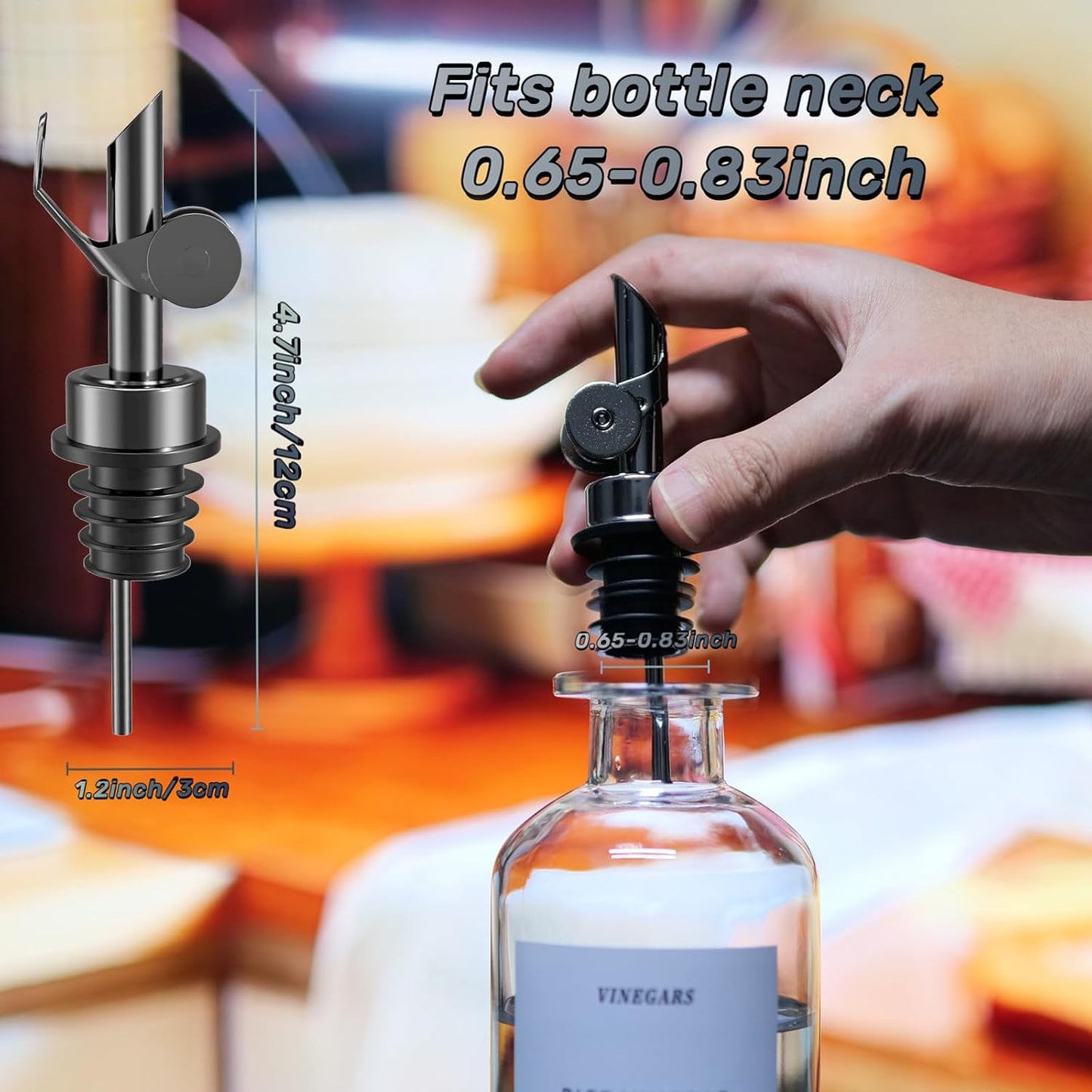 Olive Oil Dispenser Spout, Weighted Liquor Pour Spout, Syrup Dispenser Spout, Stainless Steel Automatic Pour Spouts for Liquor Bottles, Oil Bottles, Vinegar, Syrup and Alcohol 4 Pack Black