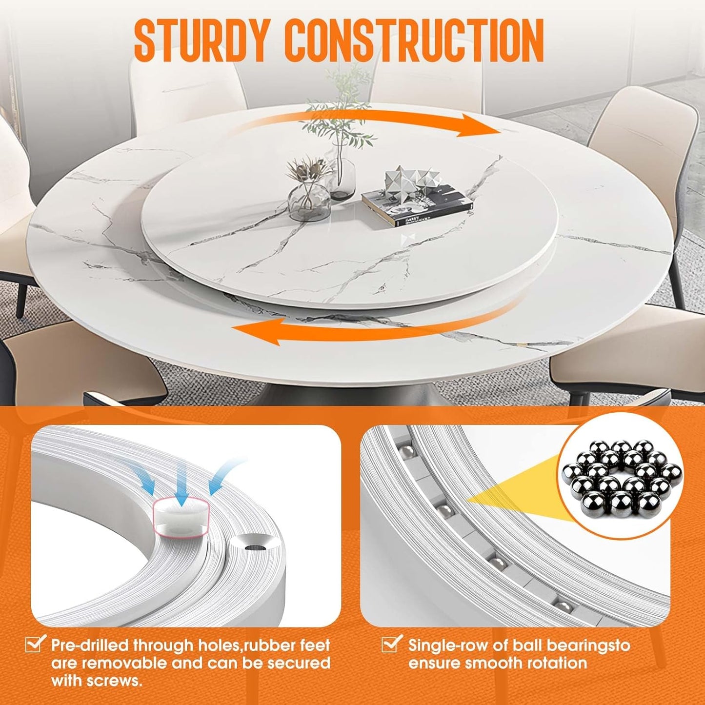 Pisman Aluminium Alloy Turntable Bearing, Heavy Duty Lazy Susan Rotating Bearing Turntable,Smooth Swivel Plate Hardware for Round Dining Table,DIY. Silent Rotating Base Only(14inch)