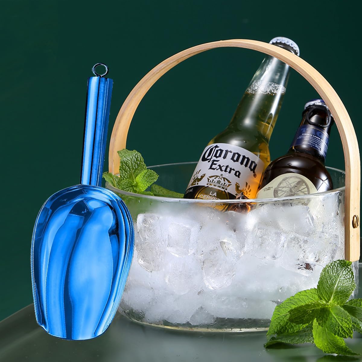 Metal Ice Scoop，Kitchen Ice Scooper for Ice Maker,Stainless Steel Small Ice Scooper for Freezer，Kitchen Gadgets Cookie Flour Pet Dog Food Scoop (Blue, 3oz)