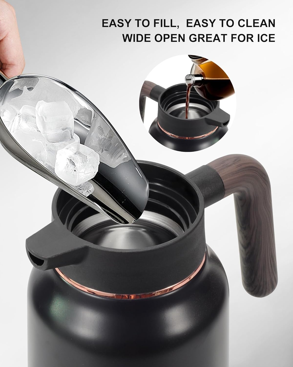 Carafes for Hot Liquids 51 oz - 12 Hour Stainless Steel Thermal Coffee Carafe-Insulated Coffee Carafes For Keeping Hot/Cold Coffee, Tea, Water, 1.5 Liter Beverage Dispenser(Black/Gold)