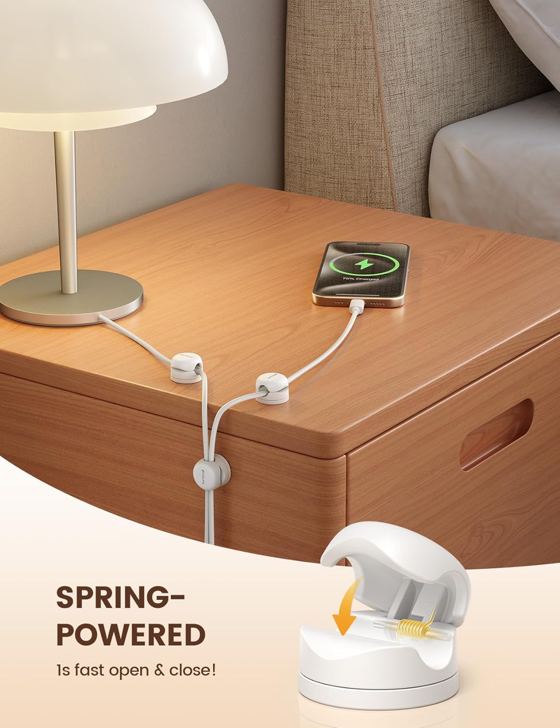 6Pack Rotatable Cord Organizer Cable Clips - Lamicall [1s Lock] Spring Cord Holder, Desk Phone Charger Cable Management, Wire Keeper for Nightstand, Office Accessories & Halloween Desk Organizers