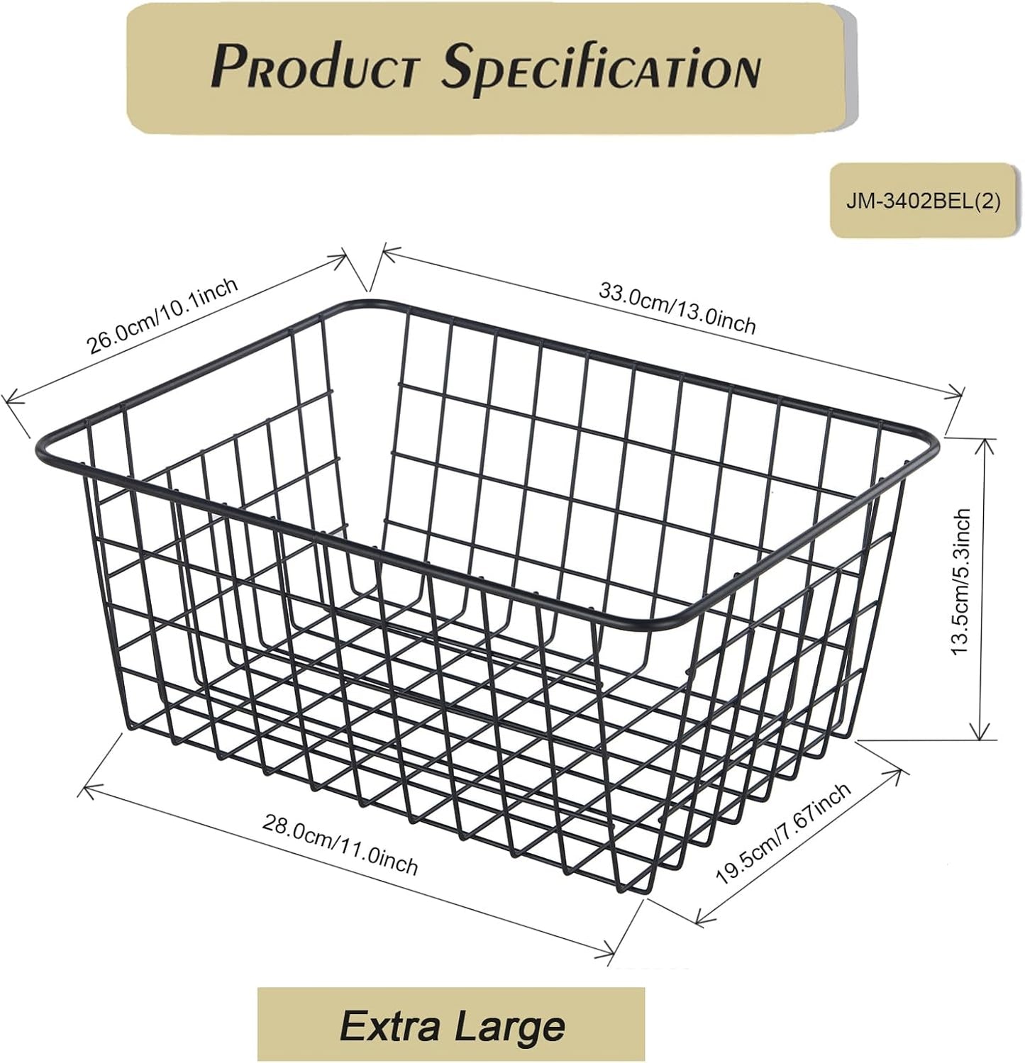 JUNCHU CHERRY【Extra Large】Wire Kitchen Storage Baskets 2 Packs,Perfect Pantry Organization Accessories Basket,Laundry Basket,Suitable for Countertop, Kitchen, Bedroom, Bathroom,Black
