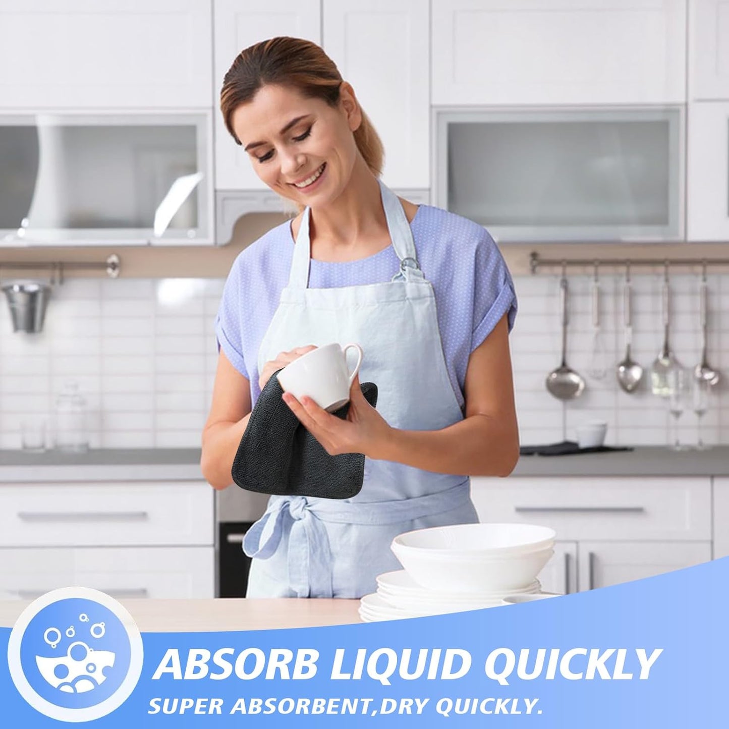 KinHwa Kitchen Washcloths for Dishes Absorbent Microfiber Dish Cloths Quick Dry Dish Rags with Poly Scour Scrub Side Ideal for Kitchen Cleaning (Black, 7inchx7inch 18 Pack)