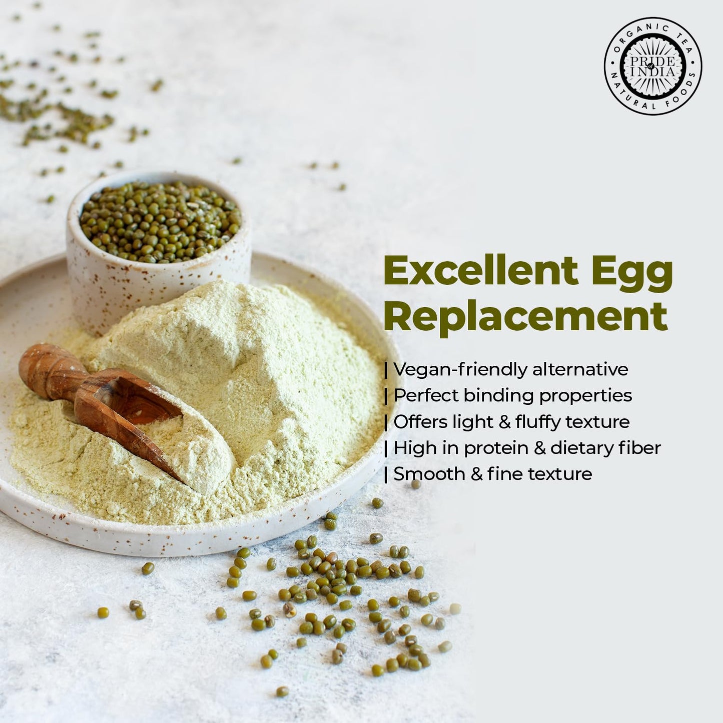 Pride of India- Mung Bean Flour 1 lbs (454 gm) Nutty Slightly Sweet Earthy Taste Freshly Milled in Small Batches | Used for Cooking Baking Binding Agent | Vegan, Gluten-Free